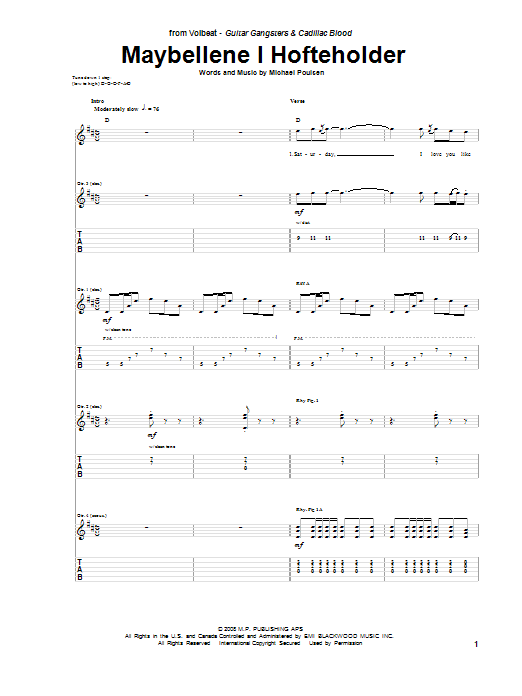 Volbeat Maybellene I Hofteholder Sheet Music Notes & Chords for Guitar Tab - Download or Print PDF