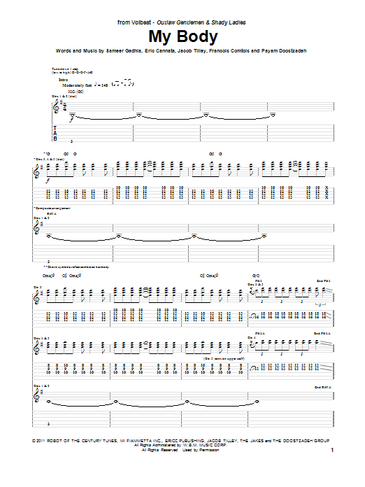 Volbeat My Body Sheet Music Notes & Chords for Guitar Tab - Download or Print PDF