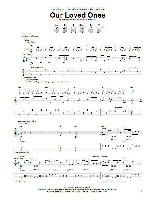 Volbeat Our Loved Ones Sheet Music Notes & Chords for Guitar Tab - Download or Print PDF