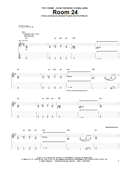 Volbeat Room 24 Sheet Music Notes & Chords for Guitar Tab - Download or Print PDF