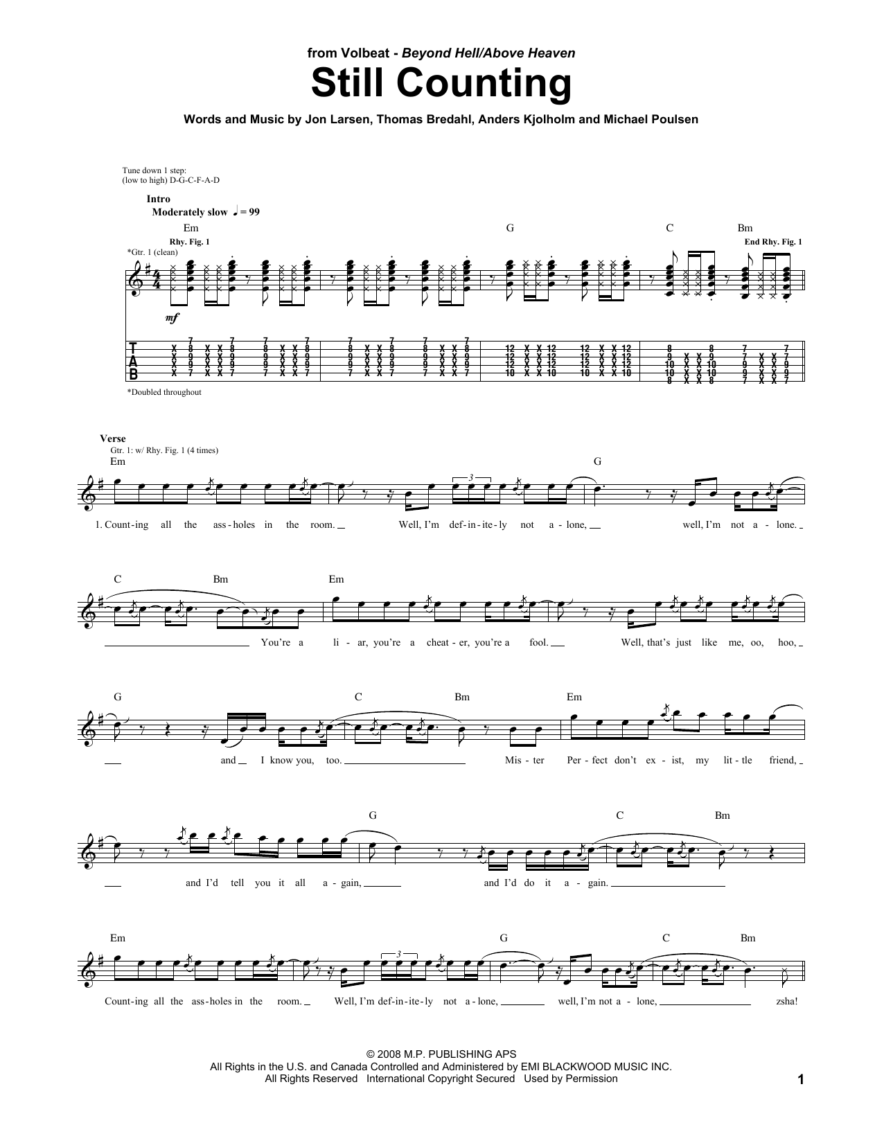 Volbeat Still Counting Sheet Music Notes & Chords for Guitar Tab - Download or Print PDF