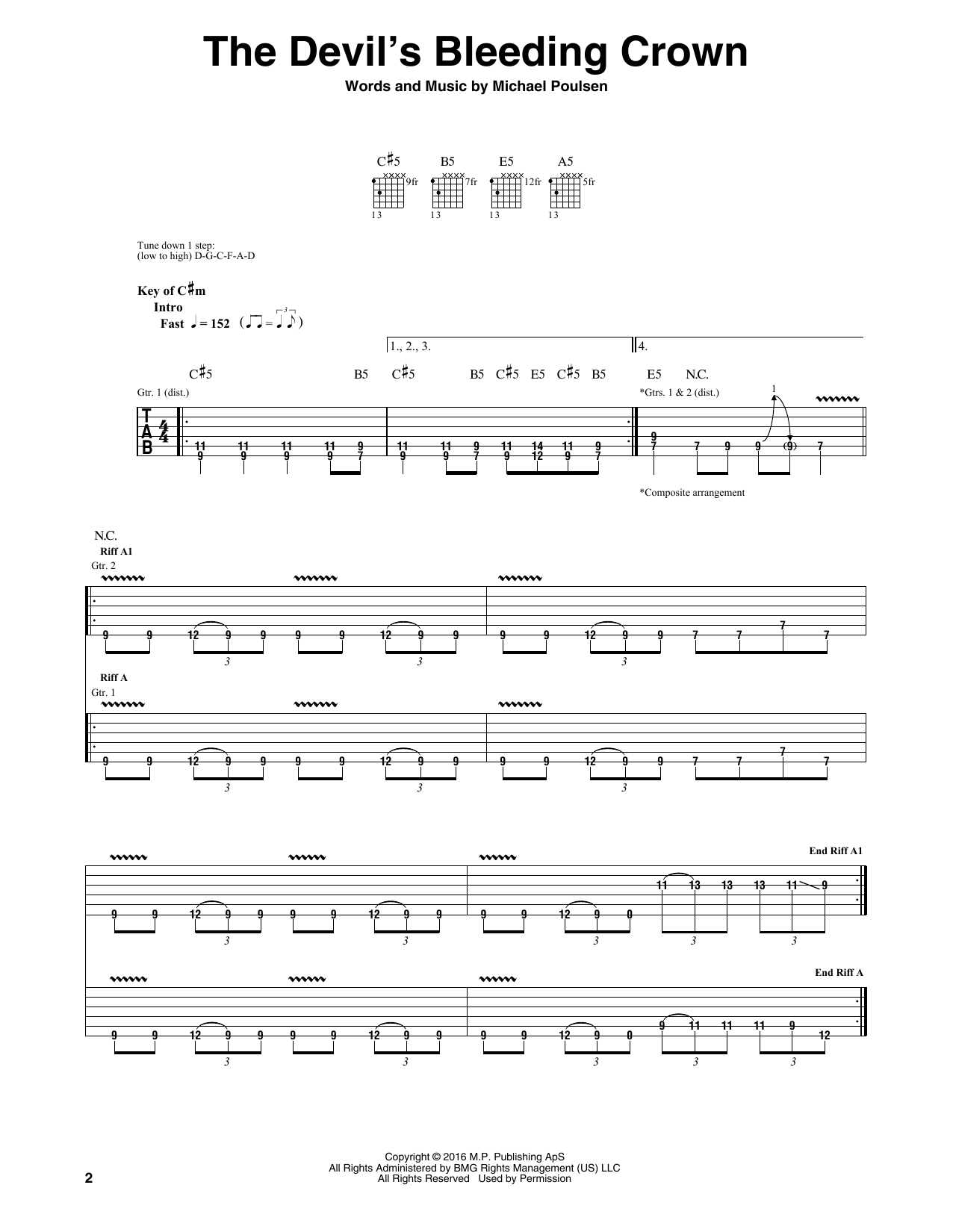 Volbeat The Devil's Bleeding Crown Sheet Music Notes & Chords for Guitar Tab - Download or Print PDF