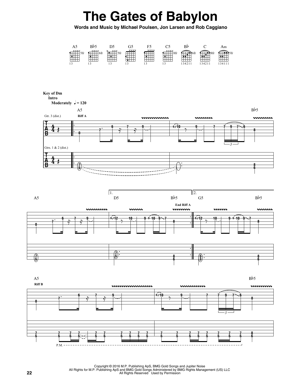 Volbeat The Gates Of Babylon Sheet Music Notes & Chords for Guitar Tab - Download or Print PDF