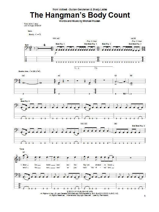 Volbeat The Hangman's Body Count Sheet Music Notes & Chords for Bass Guitar Tab - Download or Print PDF