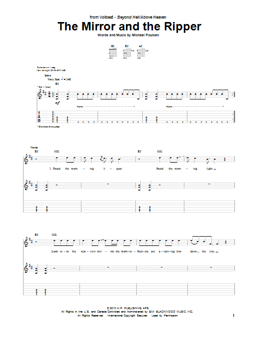 Volbeat The Mirror And The Ripper Sheet Music Notes & Chords for Guitar Tab - Download or Print PDF