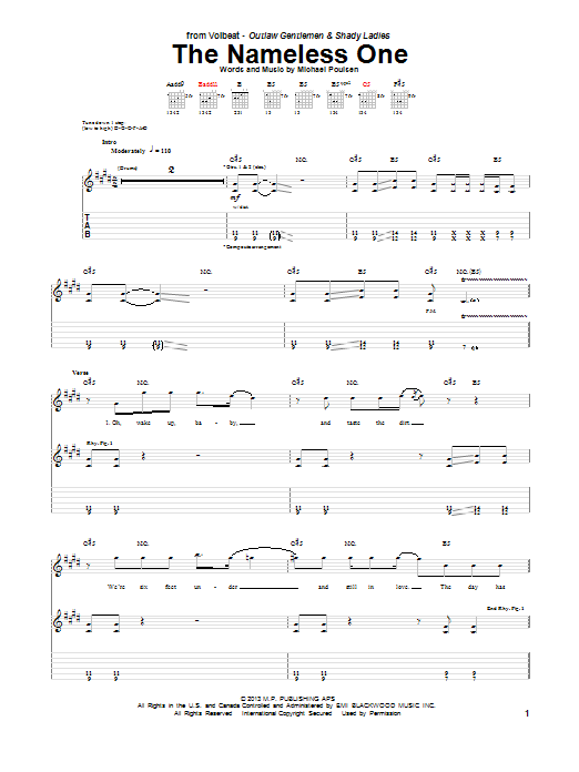 Volbeat The Nameless One Sheet Music Notes & Chords for Guitar Tab - Download or Print PDF