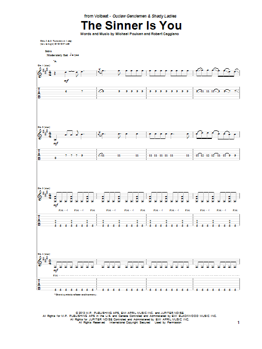 Volbeat The Sinner Is You Sheet Music Notes & Chords for Guitar Tab - Download or Print PDF