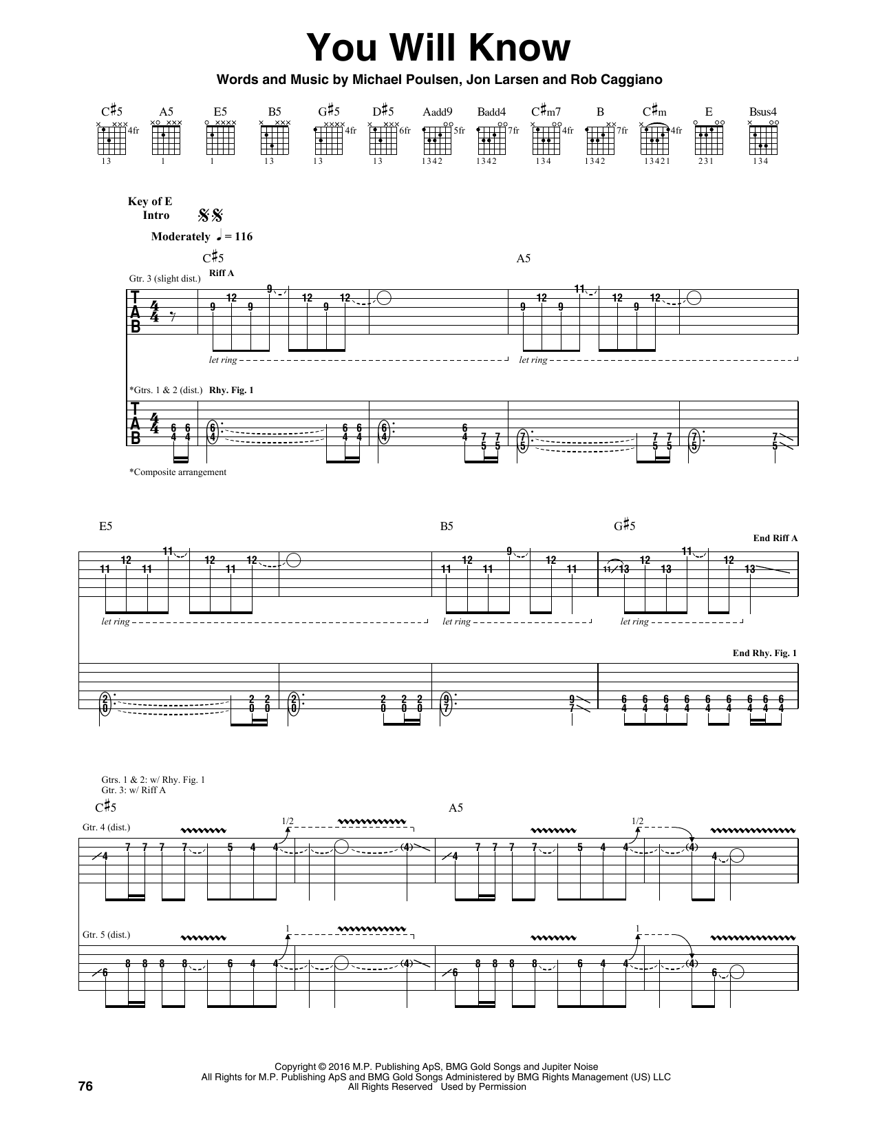 Volbeat You Will Know Sheet Music Notes & Chords for Guitar Tab - Download or Print PDF
