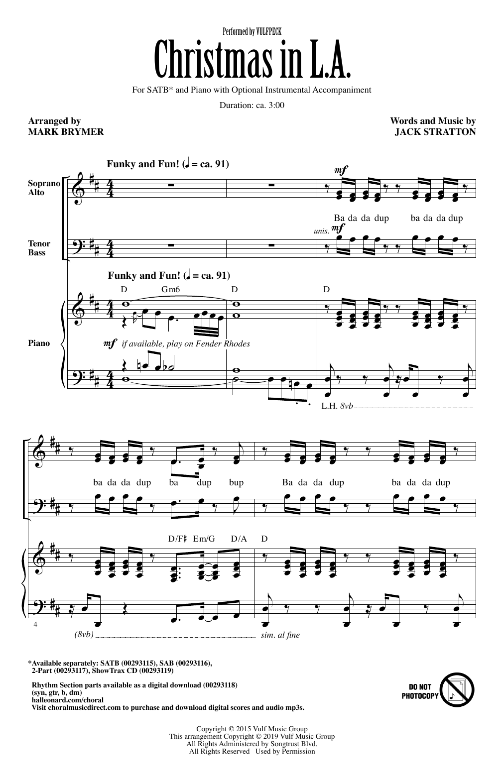 Vulfpeck Christmas In L.A. (arr. Mark Brymer) Sheet Music Notes & Chords for 2-Part Choir - Download or Print PDF