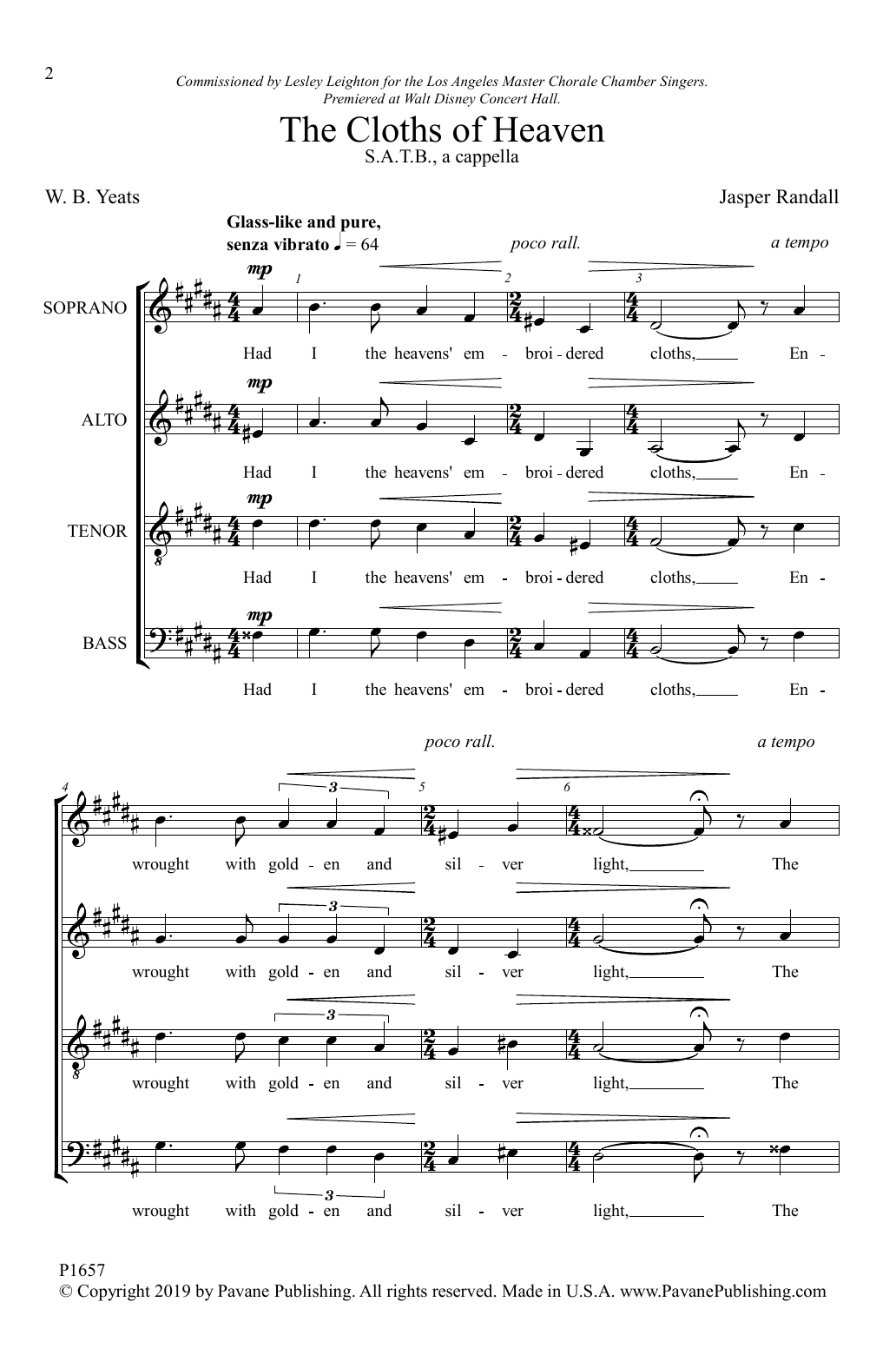 W. B. Yeats and Jasper Randall The Cloths of Heaven Sheet Music Notes & Chords for SATB Choir - Download or Print PDF