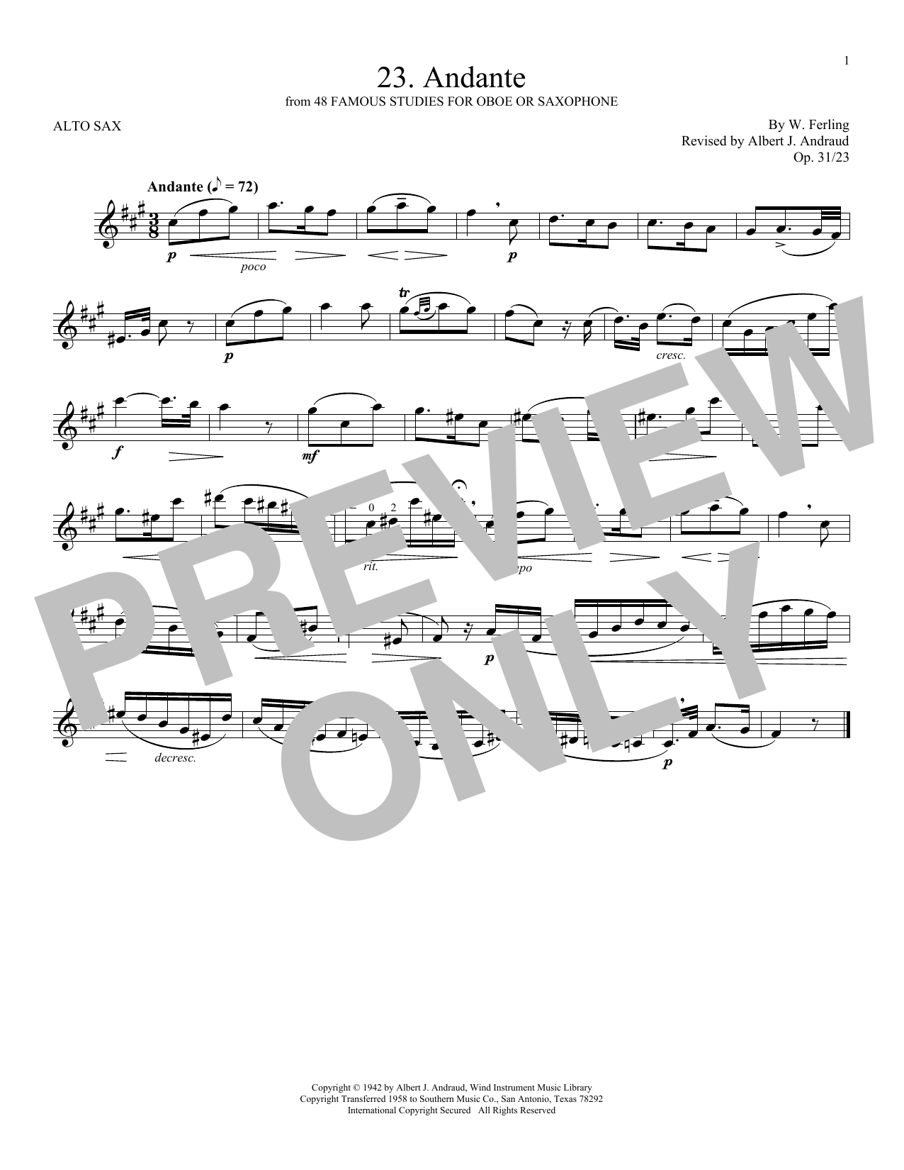 W. Ferling Etude No. 23 Sheet Music Notes & Chords for Alto Sax Solo - Download or Print PDF