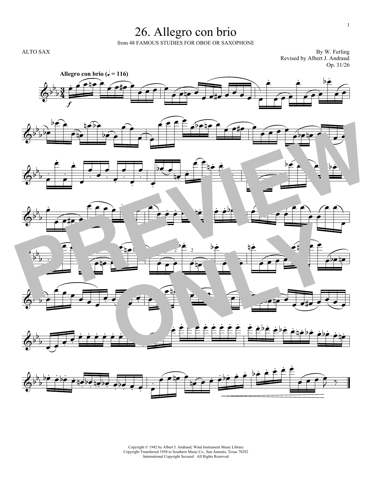 W. Ferling Etude No. 26 Sheet Music Notes & Chords for Alto Sax Solo - Download or Print PDF