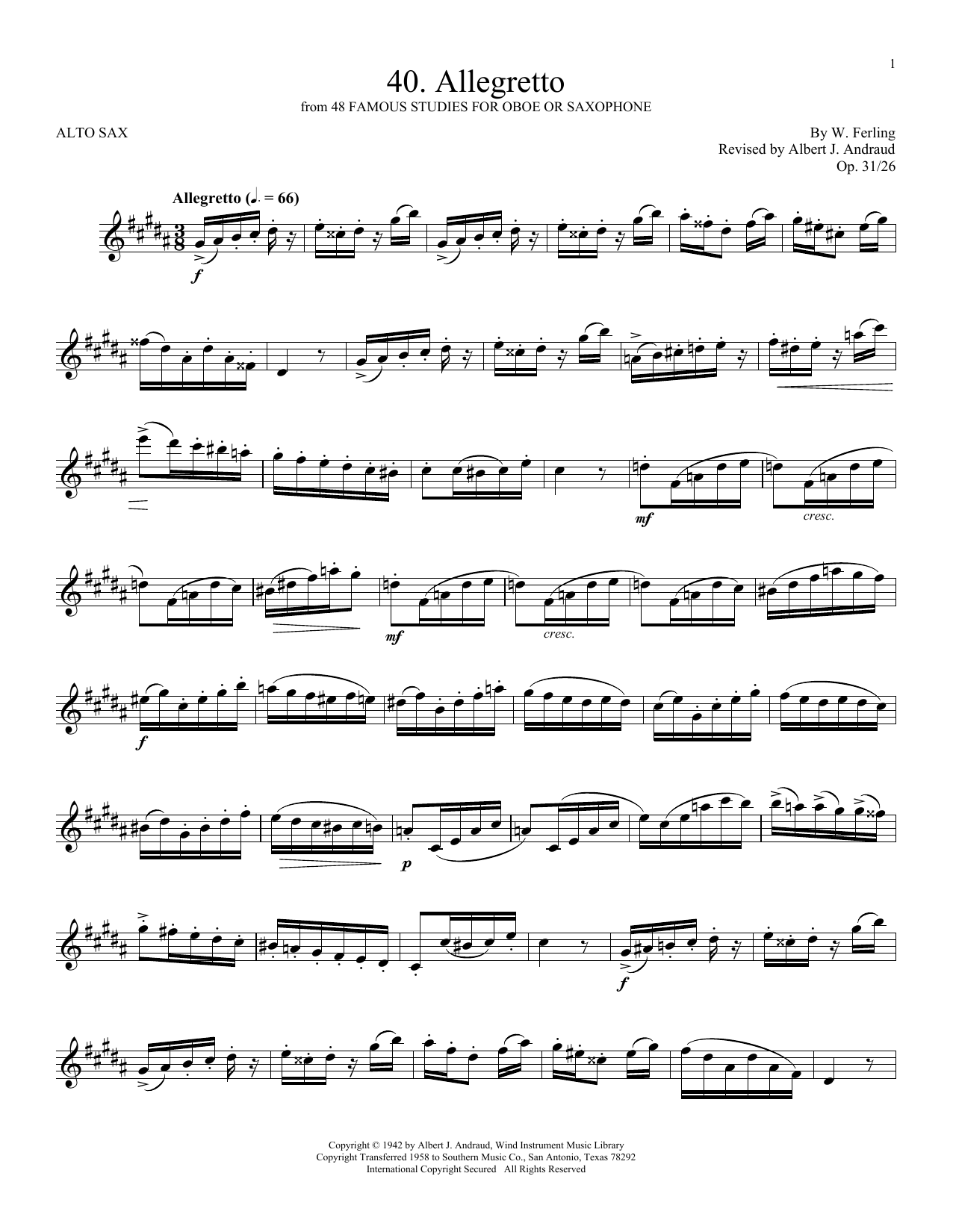 W. Ferling Etude No. 40 Sheet Music Notes & Chords for Alto Sax Solo - Download or Print PDF