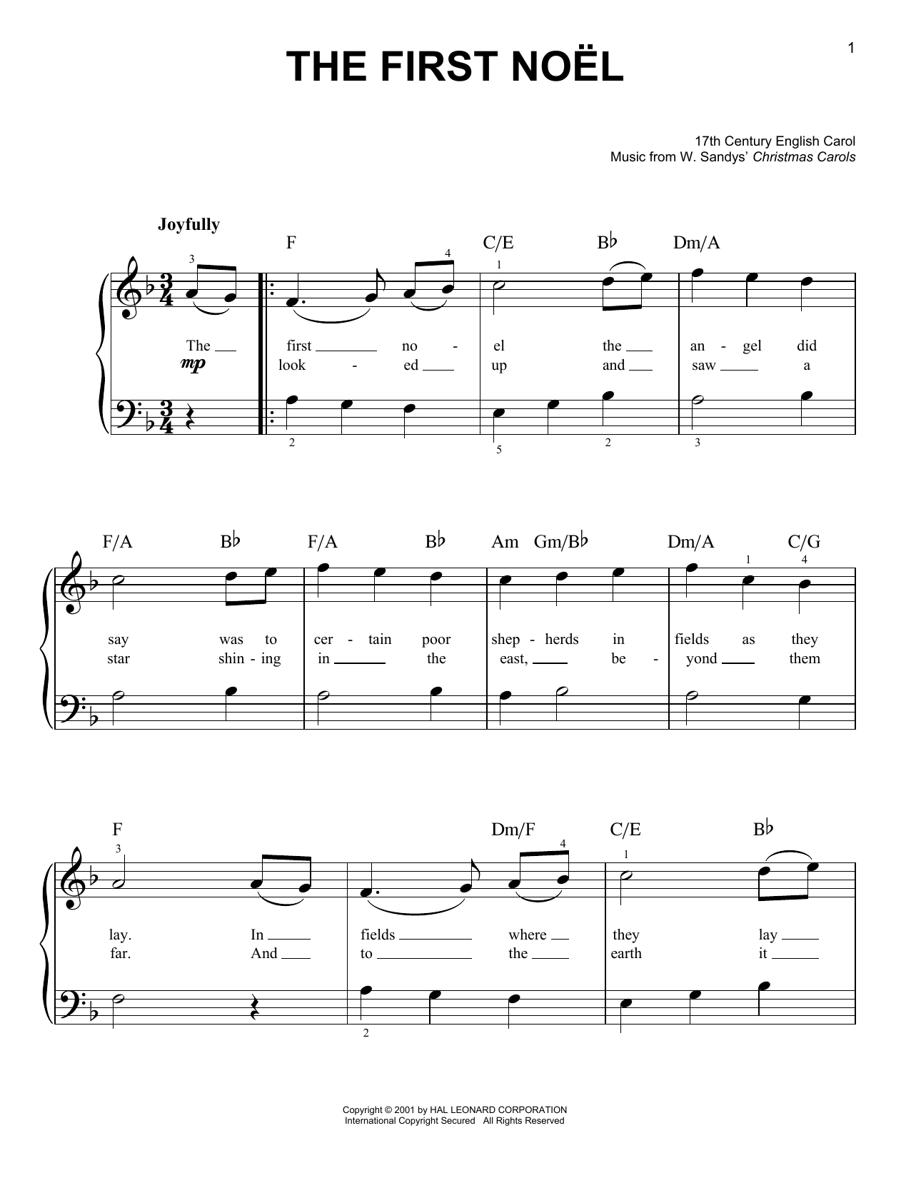 W. Sandys' Christmas Carols The First Noel Sheet Music Notes & Chords for Alto Saxophone - Download or Print PDF