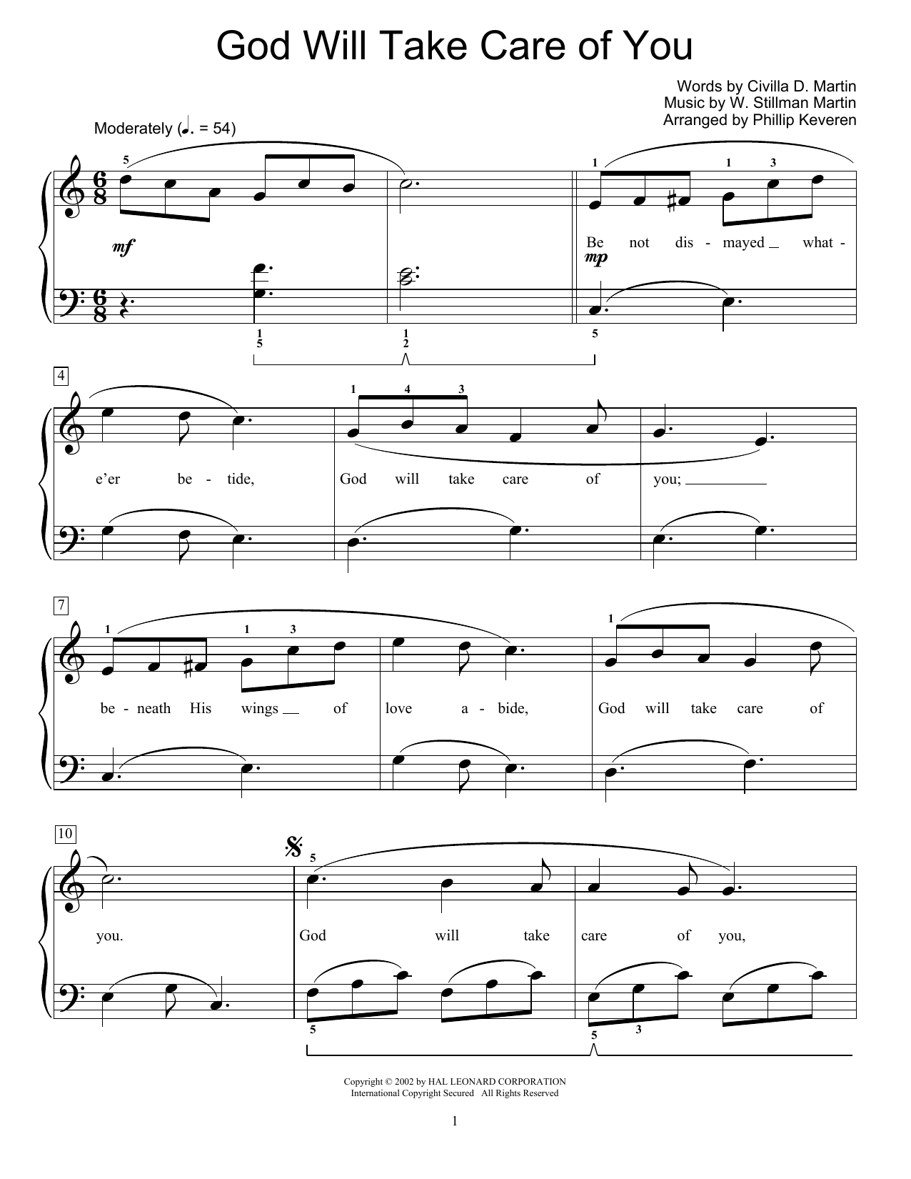 W. Stillman Martin God Will Take Care Of You (arr. Phillip Keveren) Sheet Music Notes & Chords for Piano - Download or Print PDF