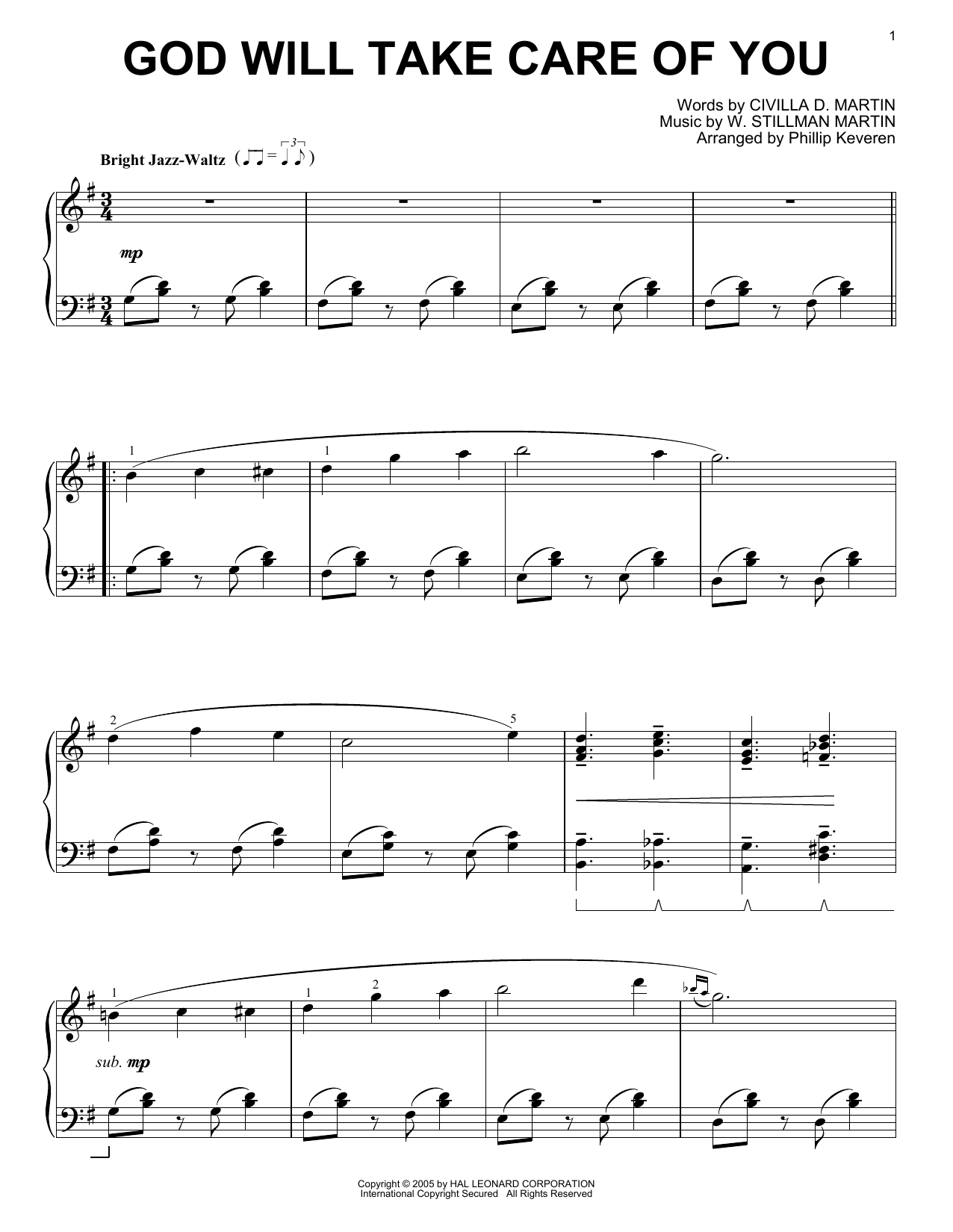 W. Stillman Martin God Will Take Care Of You [Jazz version] (arr. Phillip Keveren) Sheet Music Notes & Chords for Piano Solo - Download or Print PDF