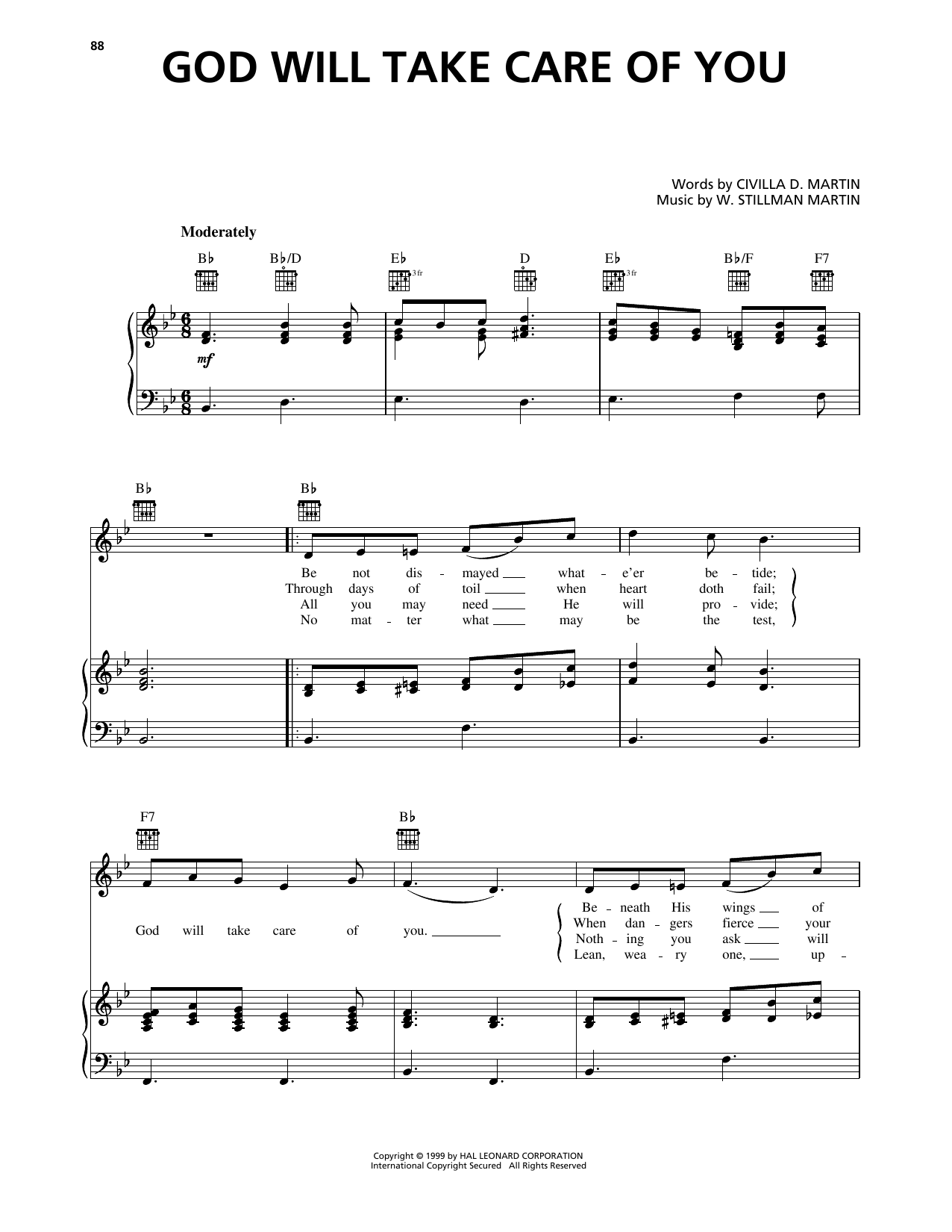 W. Stillman Martin God Will Take Care Of You Sheet Music Notes & Chords for Piano, Vocal & Guitar Chords (Right-Hand Melody) - Download or Print PDF