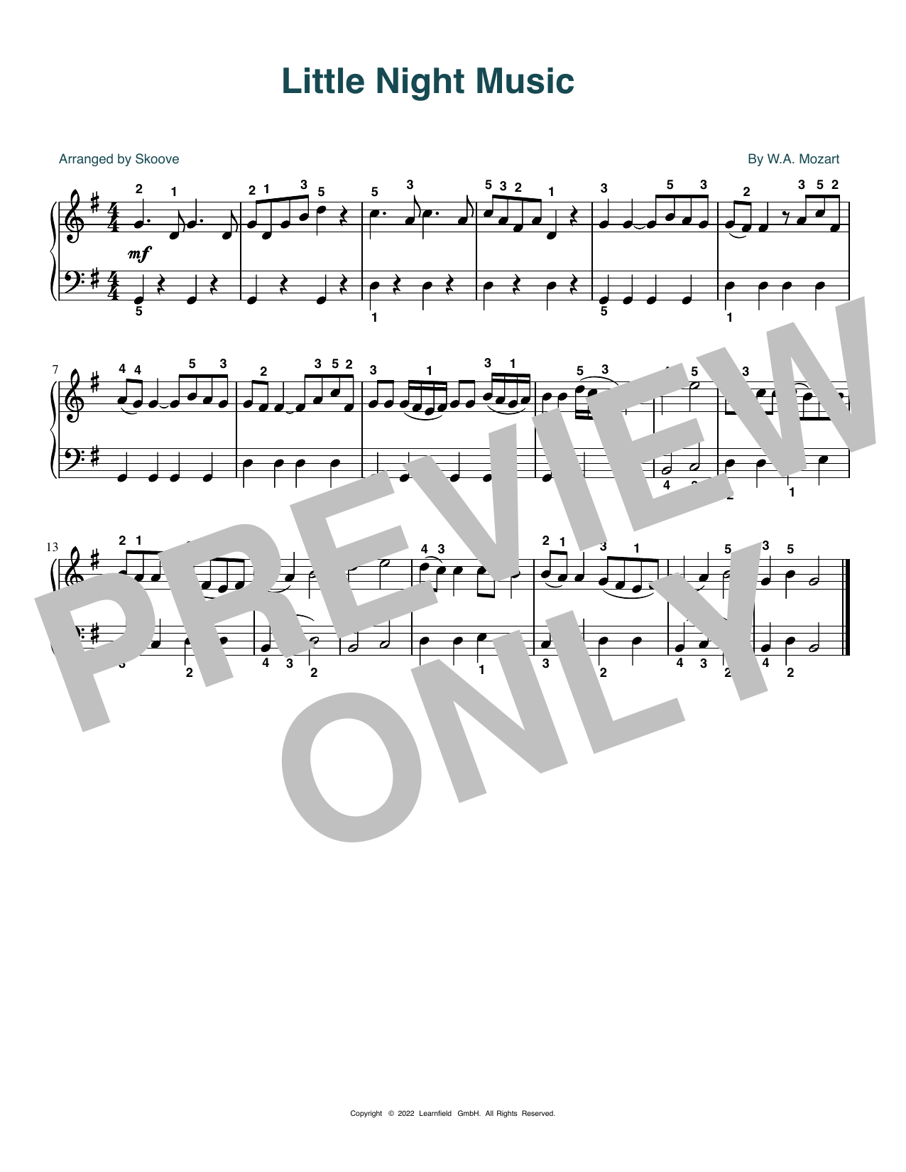 W.A. Mozart Little Night Music (arr. Skoove) Sheet Music Notes & Chords for Piano Solo - Download or Print PDF