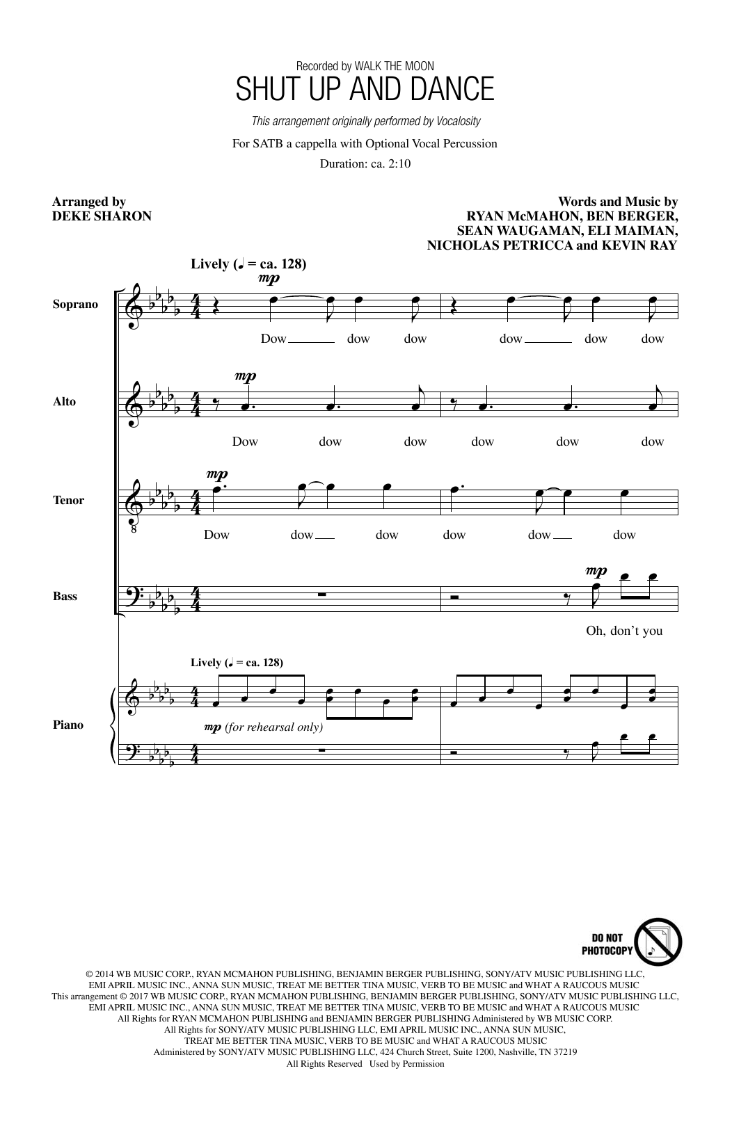 Walk The Moon Shut Up And Dance (arr. Deke Sharon) Sheet Music Notes & Chords for SATB - Download or Print PDF