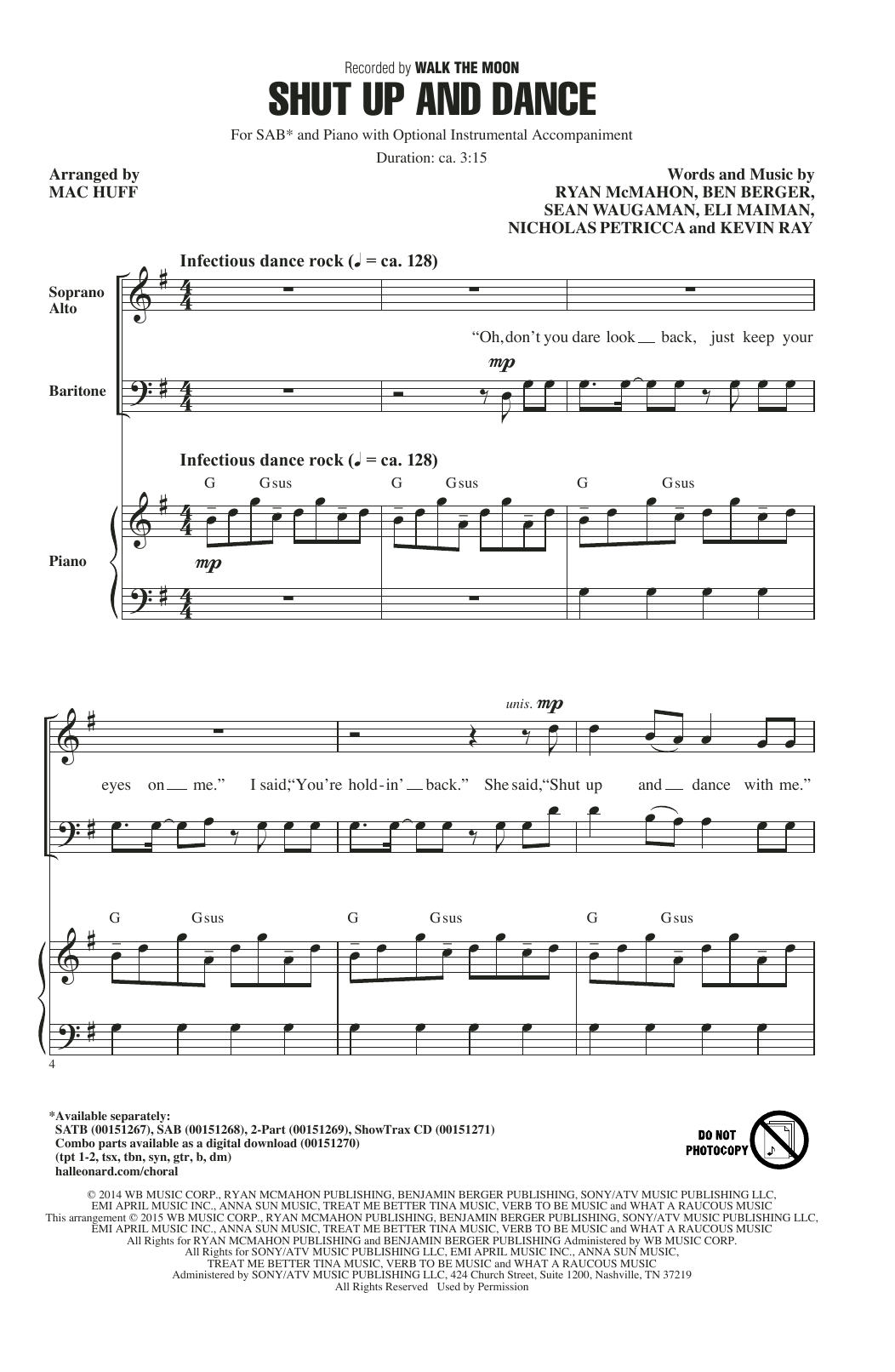 Walk The Moon Shut Up And Dance (arr. Mac Huff) Sheet Music Notes & Chords for SATB - Download or Print PDF