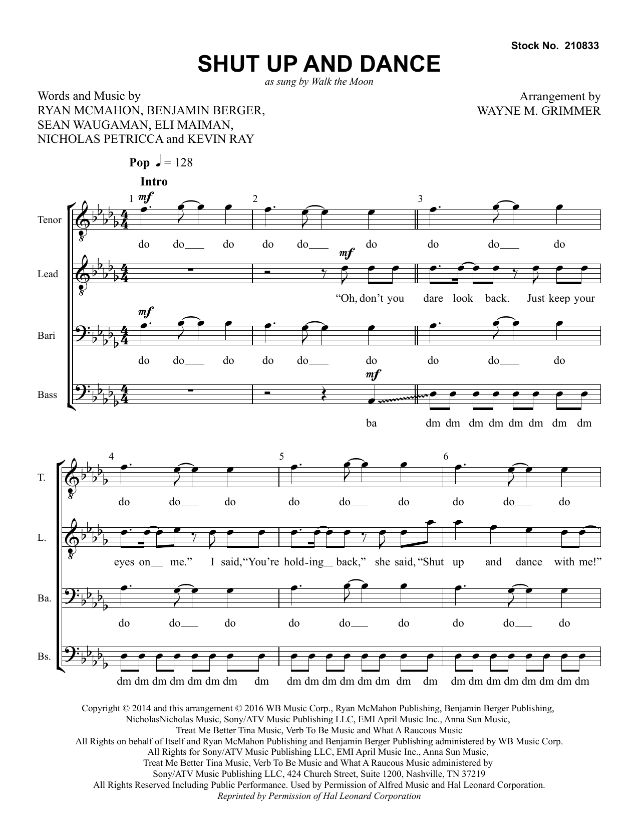 Walk The Moon Shut Up and Dance (arr. Wayne Grimmer) Sheet Music Notes & Chords for TTBB Choir - Download or Print PDF