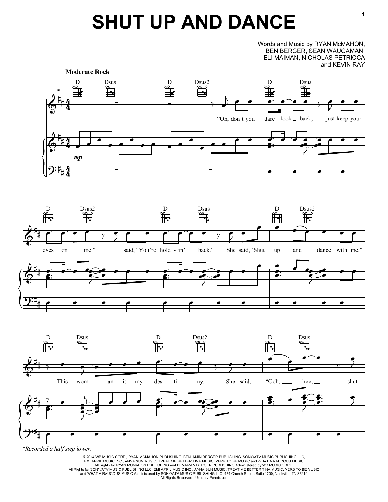 Walk The Moon Shut Up And Dance Sheet Music Notes & Chords for Piano, Vocal & Guitar (Right-Hand Melody) - Download or Print PDF