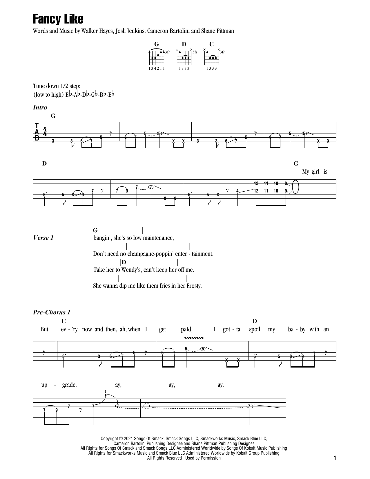 Walker Hayes Fancy Like Sheet Music Notes & Chords for Piano, Vocal & Guitar (Right-Hand Melody) - Download or Print PDF