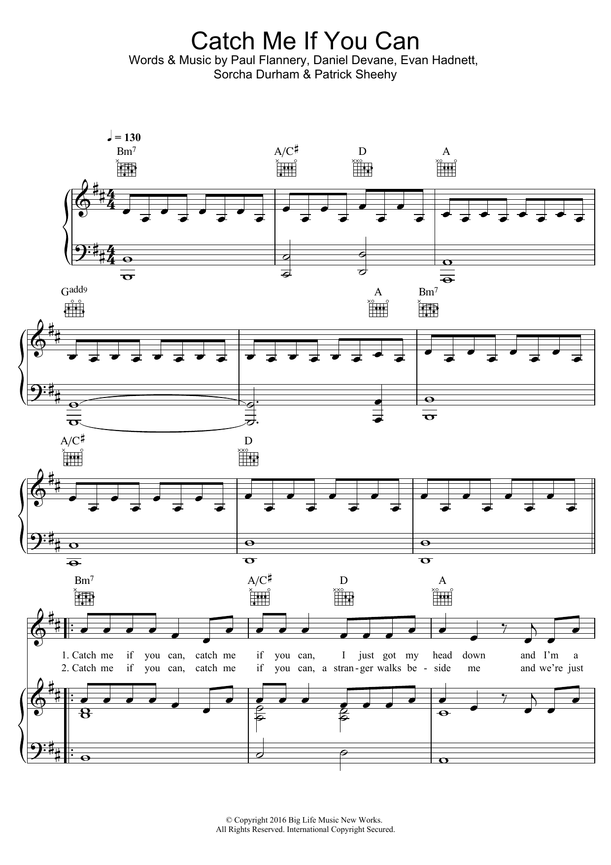 Walking On Cars Catch Me If You Can Sheet Music Notes & Chords for Piano, Vocal & Guitar (Right-Hand Melody) - Download or Print PDF