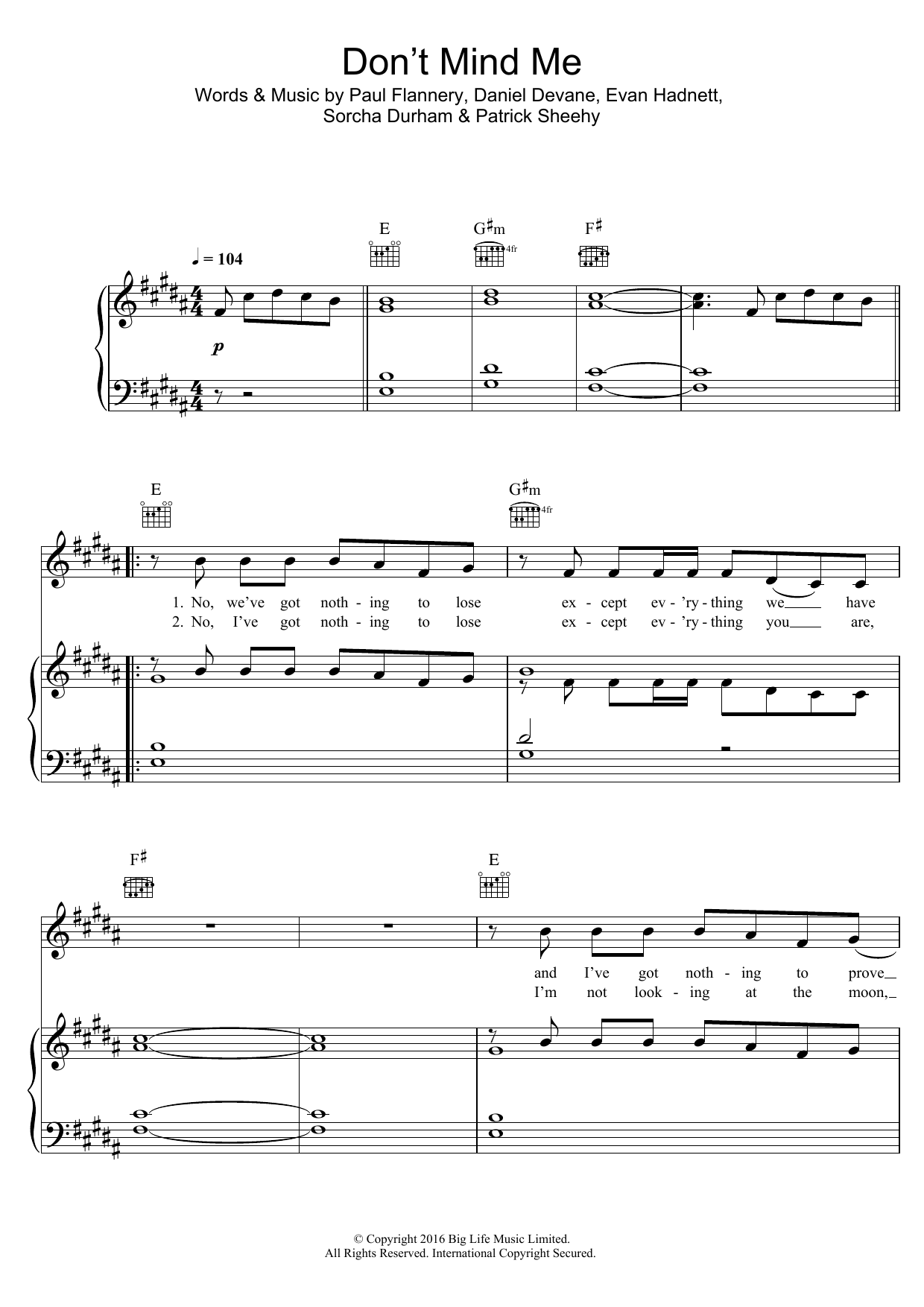 Walking On Cars Don't Mind Me Sheet Music Notes & Chords for Piano, Vocal & Guitar (Right-Hand Melody) - Download or Print PDF