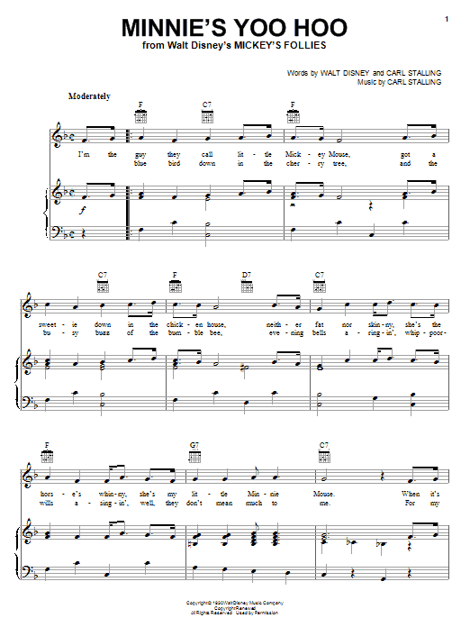 Walt Disney Minnie's Yoo Hoo Sheet Music Notes & Chords for Melody Line, Lyrics & Chords - Download or Print PDF