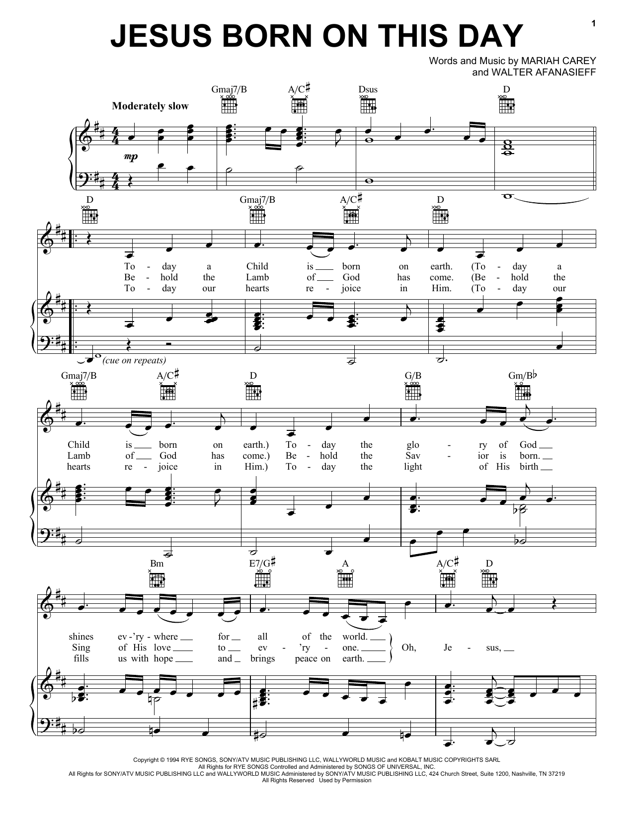 Walter Afanasieff Jesus Born On This Day Sheet Music Notes & Chords for Piano, Vocal & Guitar (Right-Hand Melody) - Download or Print PDF