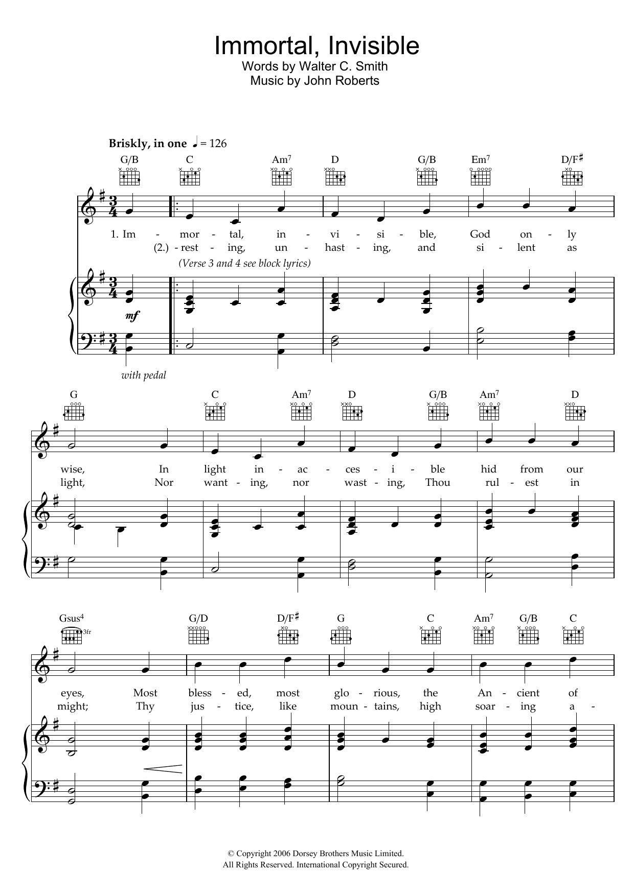 Walter C. Smith Immortal, Invisible Sheet Music Notes & Chords for Piano, Vocal & Guitar (Right-Hand Melody) - Download or Print PDF