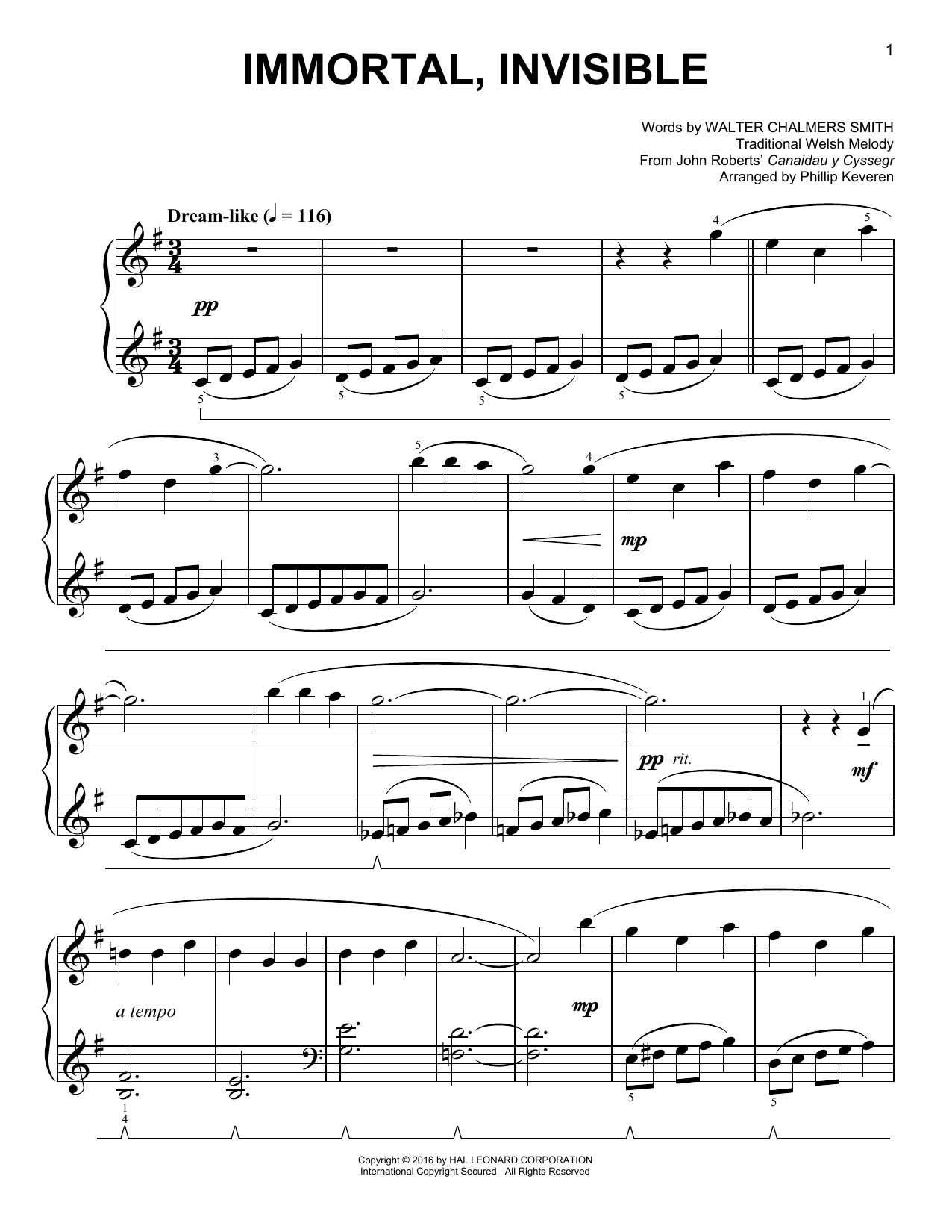 Walter Chalmers Smith Immortal, Invisible [Classical version] (arr. Phillip Keveren) Sheet Music Notes & Chords for Easy Piano - Download or Print PDF