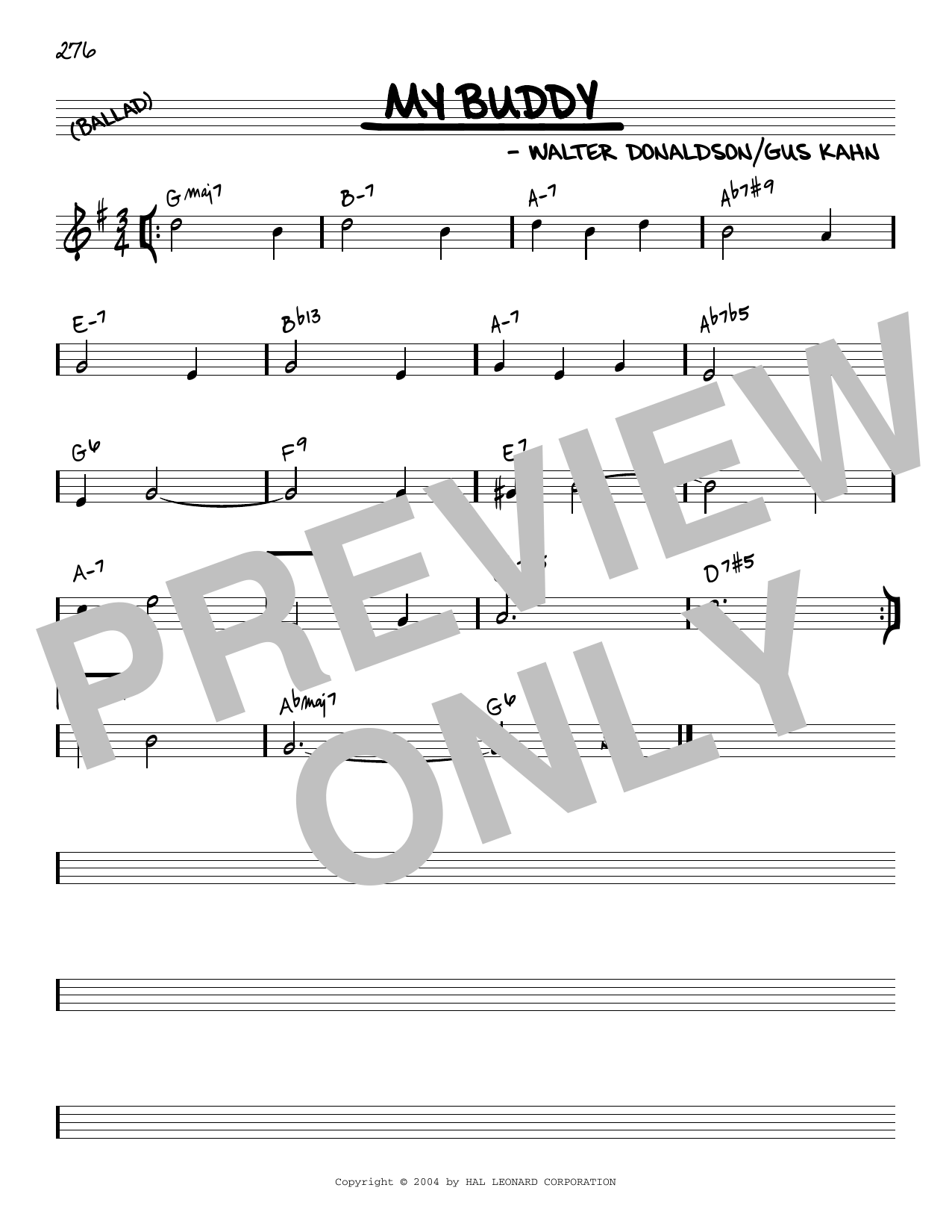 Walter Donaldson and Gus Kahn My Buddy [Reharmonized version] (arr. Jack Grassel) Sheet Music Notes & Chords for Real Book – Melody & Chords - Download or Print PDF