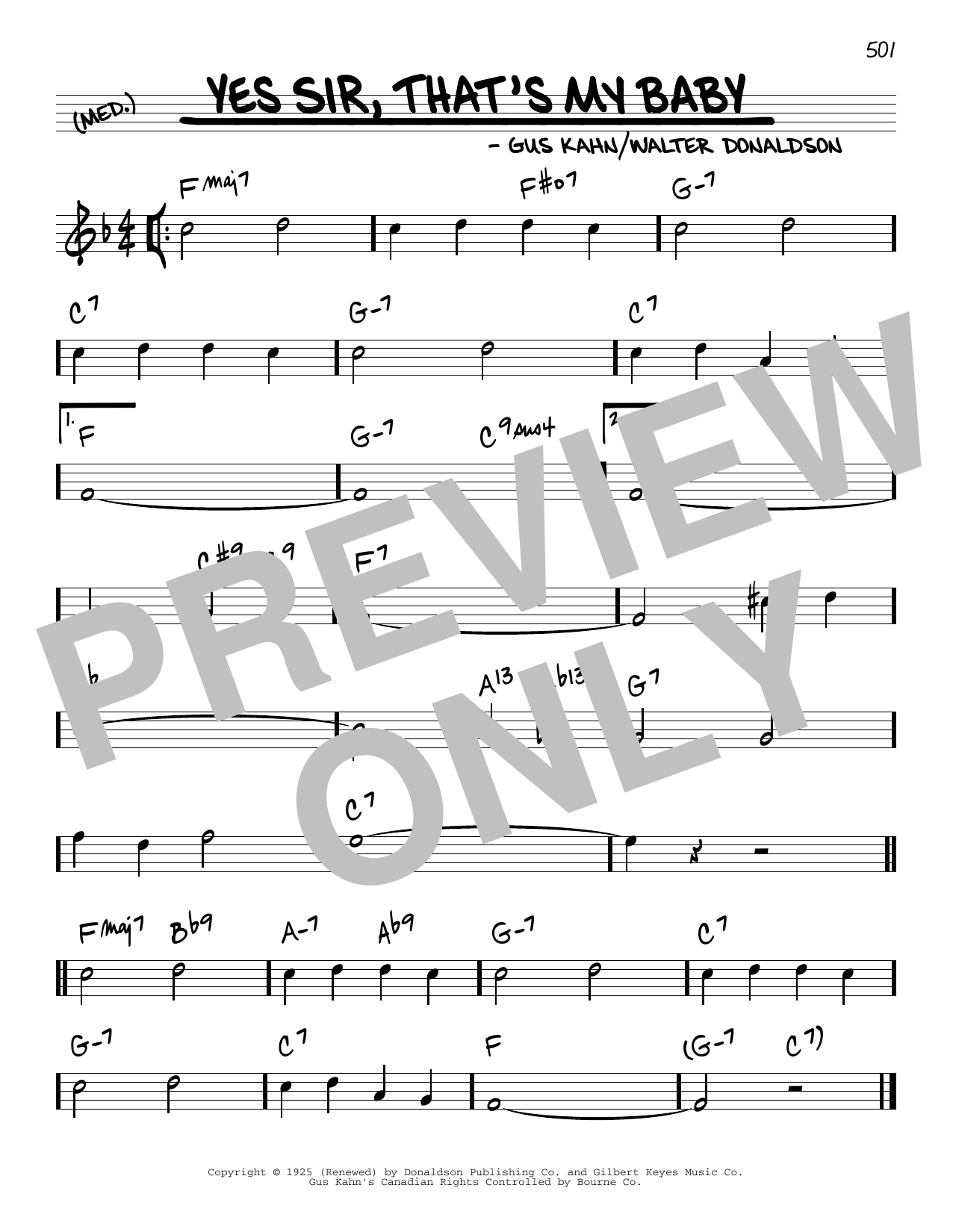 Walter Donaldson and Gus Kahn Yes Sir, That's My Baby Sheet Music Notes & Chords for Real Book – Melody & Chords - Download or Print PDF