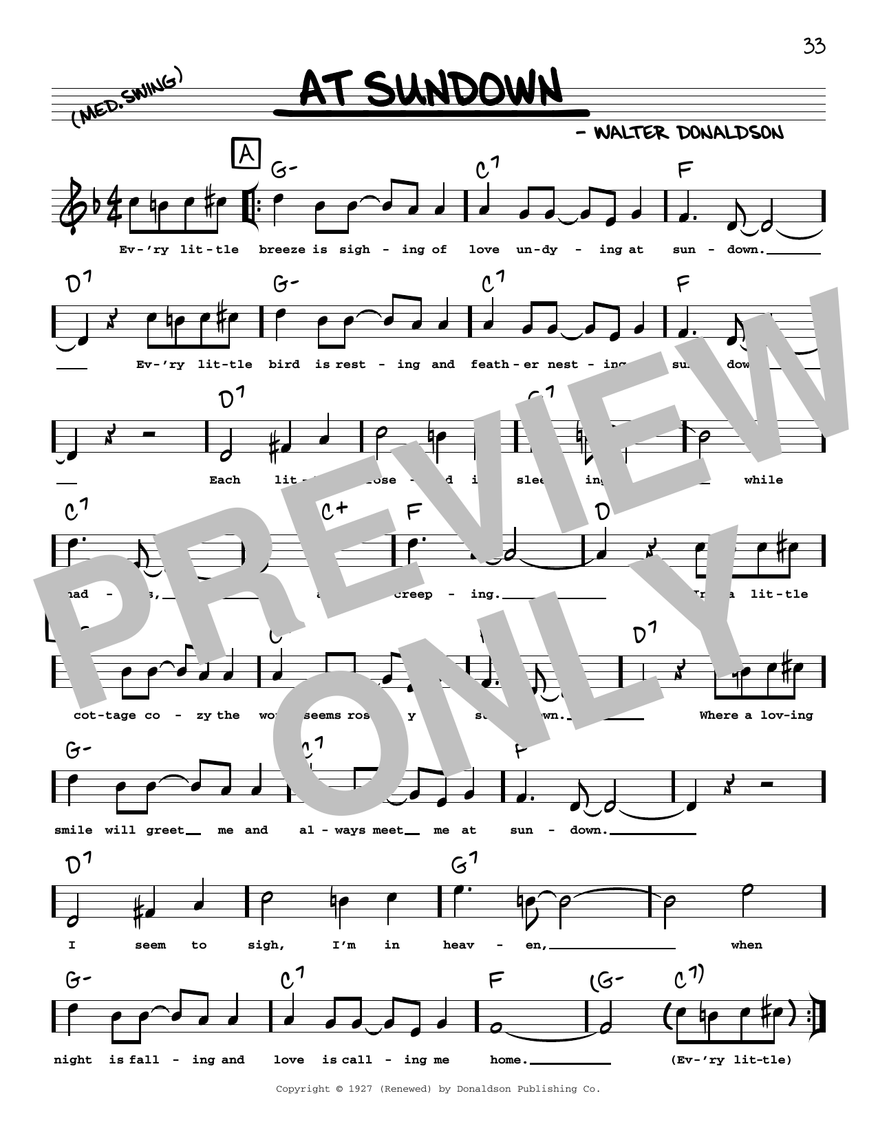 Walter Donaldson At Sundown (arr. Robert Rawlins) Sheet Music Notes & Chords for Real Book – Melody, Lyrics & Chords - Download or Print PDF