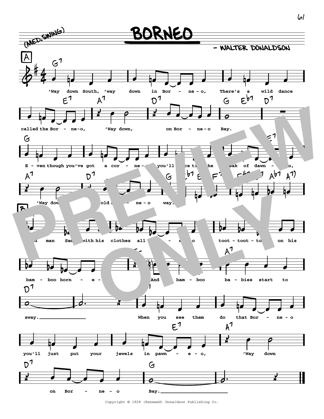 Walter Donaldson Borneo (arr. Robert Rawlins) Sheet Music Notes & Chords for Real Book – Melody, Lyrics & Chords - Download or Print PDF