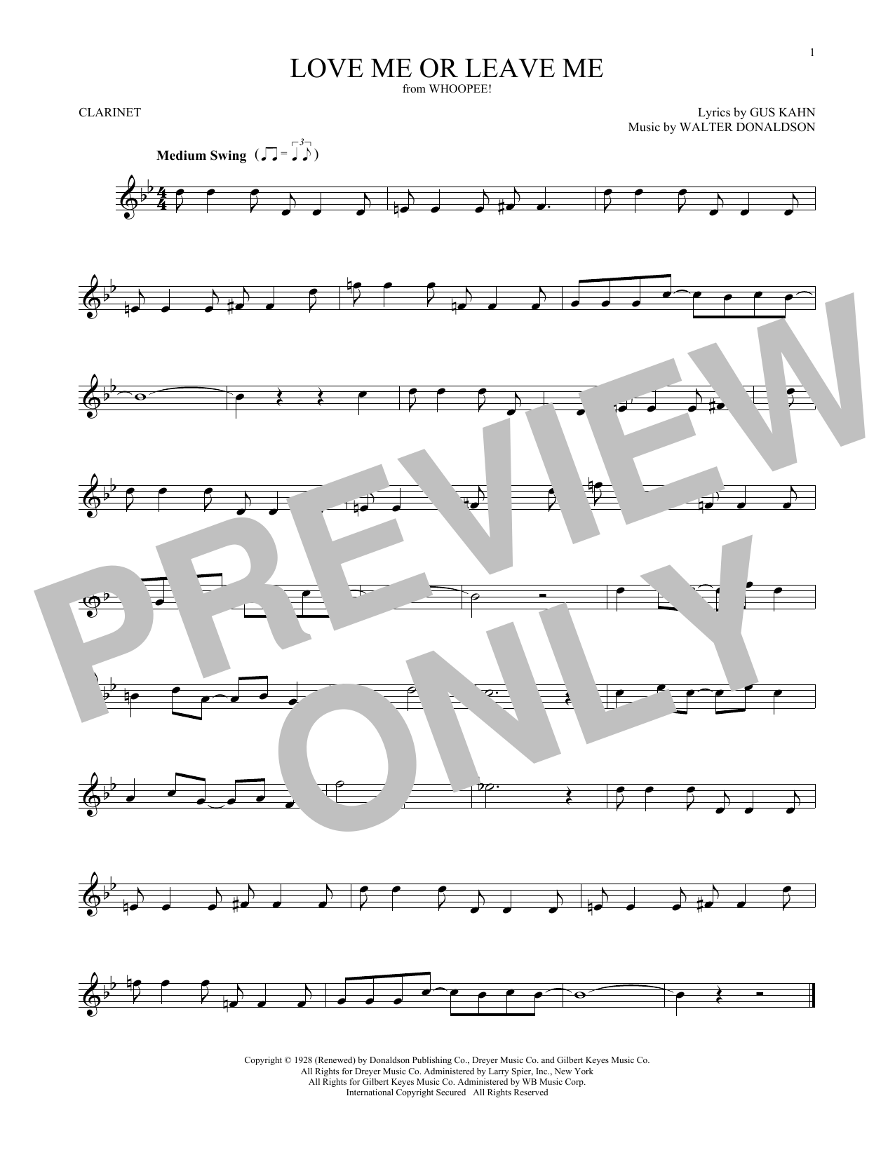 Walter Donaldson Love Me Or Leave Me Sheet Music Notes & Chords for Alto Saxophone - Download or Print PDF