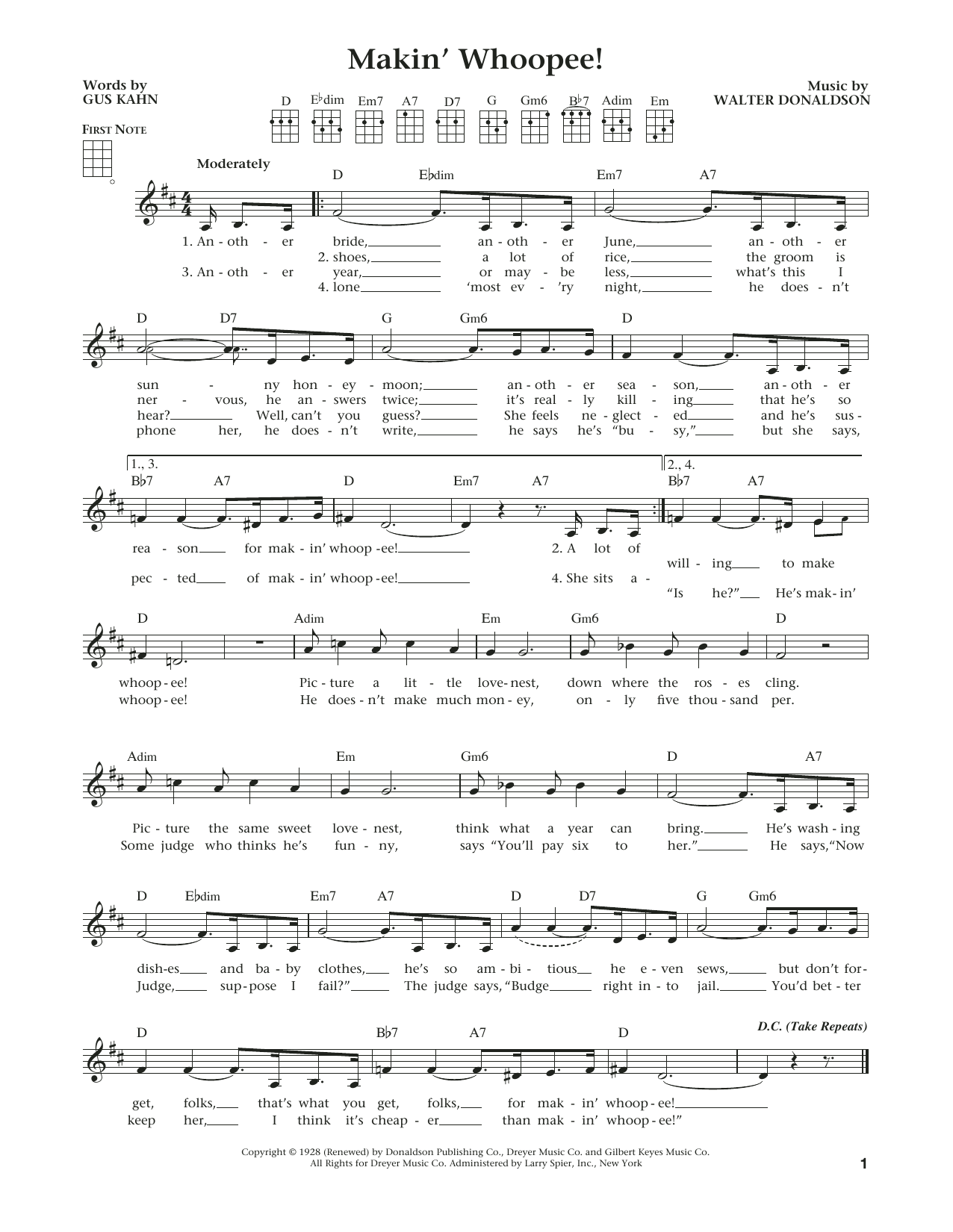 Walter Donaldson Makin' Whoopee! (from The Daily Ukulele) (arr. Liz and Jim Beloff) Sheet Music Notes & Chords for Ukulele - Download or Print PDF
