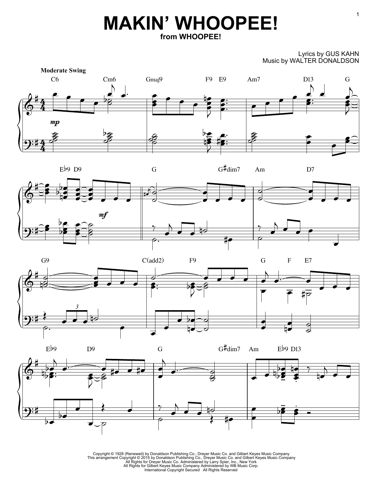 Walter Donaldson Makin' Whoopee! [Stride version] (arr. Brent Edstrom) Sheet Music Notes & Chords for Piano - Download or Print PDF
