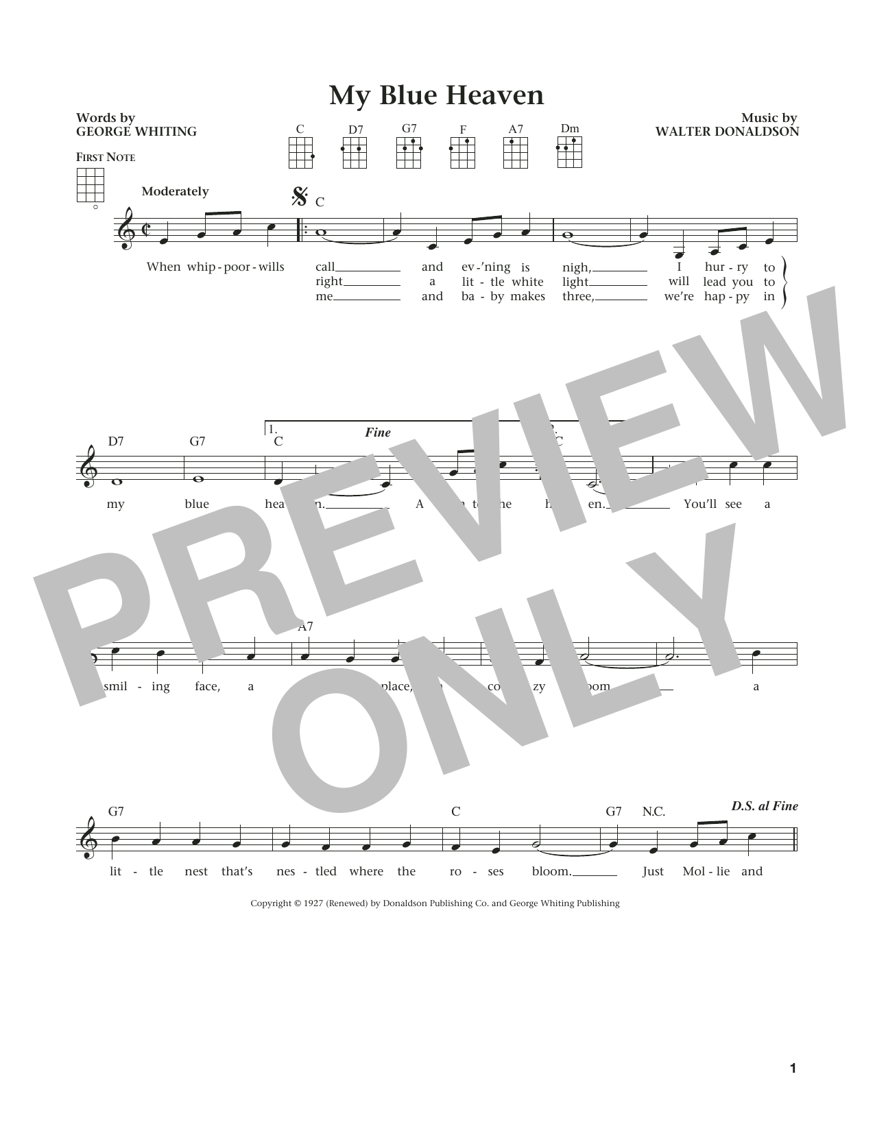 Walter Donaldson My Blue Heaven (from The Daily Ukulele) (arr. Liz and Jim Beloff) Sheet Music Notes & Chords for Ukulele - Download or Print PDF Walter Donaldson My Blue Heaven (from The Daily Ukulele) (arr. Liz and Jim Beloff) Sheet Music Notes & Chords for Ukulele - Download or Print PDF