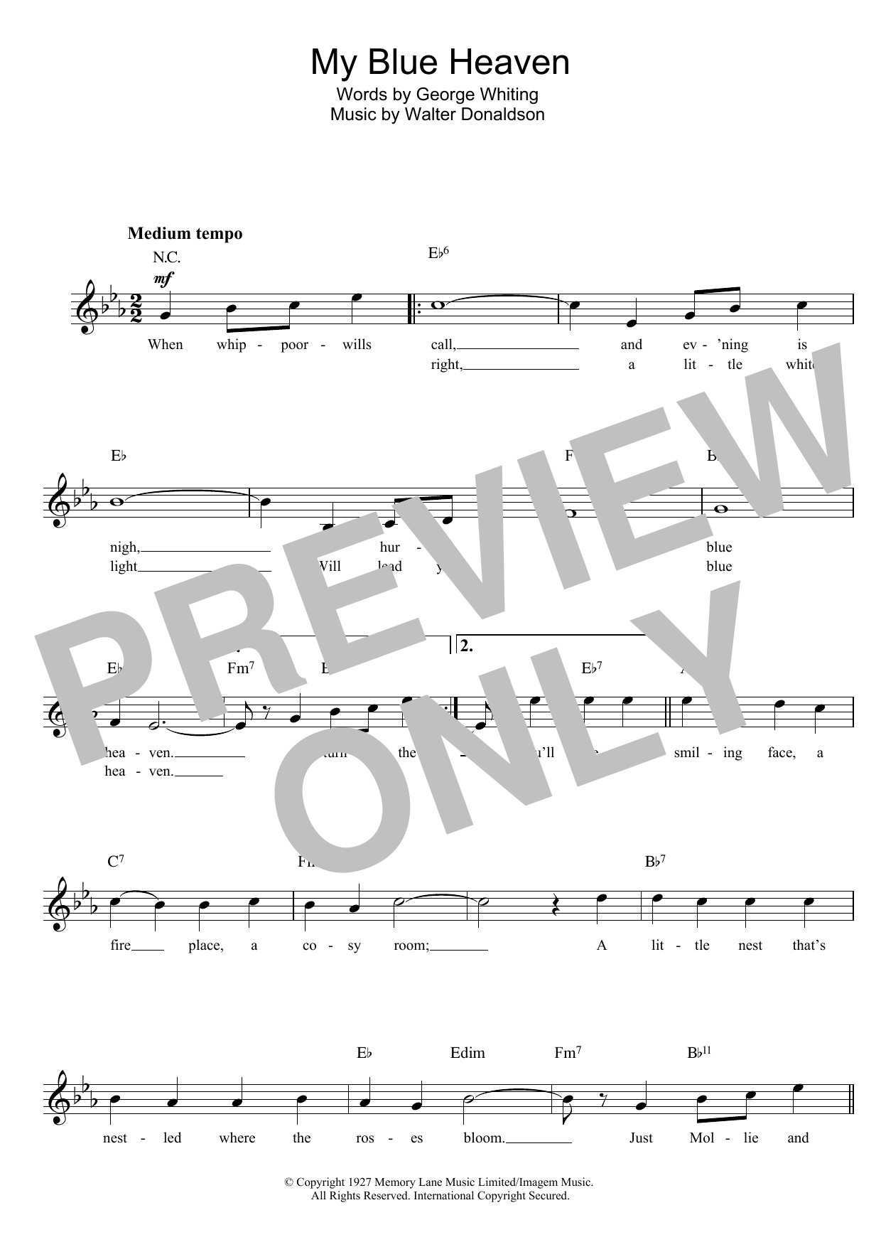 Walter Donaldson My Blue Heaven Sheet Music Notes & Chords for Easy Piano - Download or Print PDF