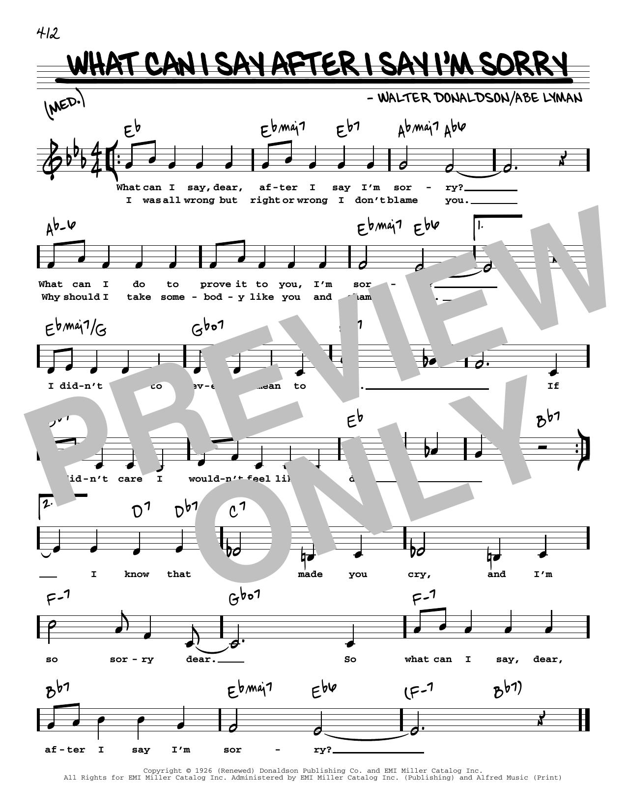 Walter Donaldson What Can I Say After I Say I'm Sorry (Low Voice) Sheet Music Notes & Chords for Real Book – Melody, Lyrics & Chords - Download or Print PDF