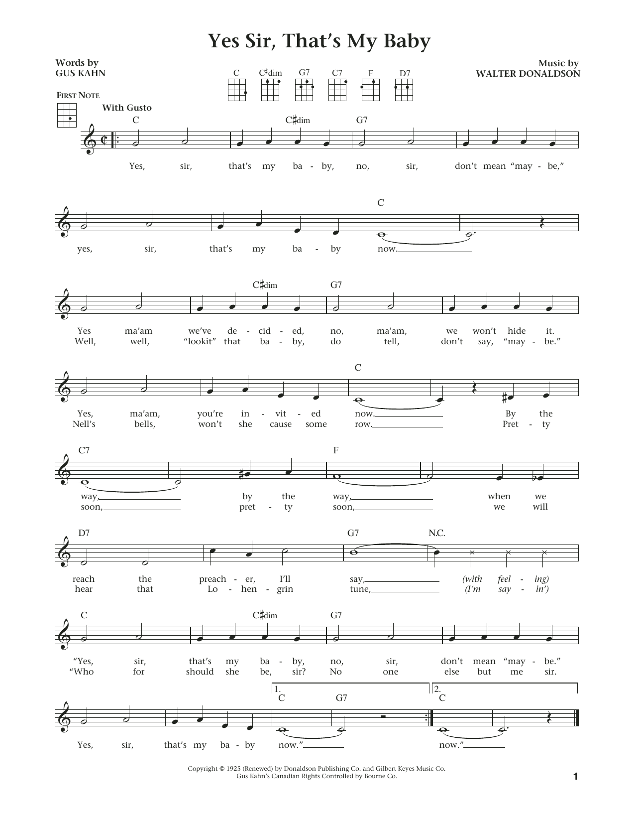 Walter Donaldson Yes Sir, That's My Baby (from The Daily Ukulele) (arr. Liz and Jim Beloff) Sheet Music Notes & Chords for Ukulele - Download or Print PDF
