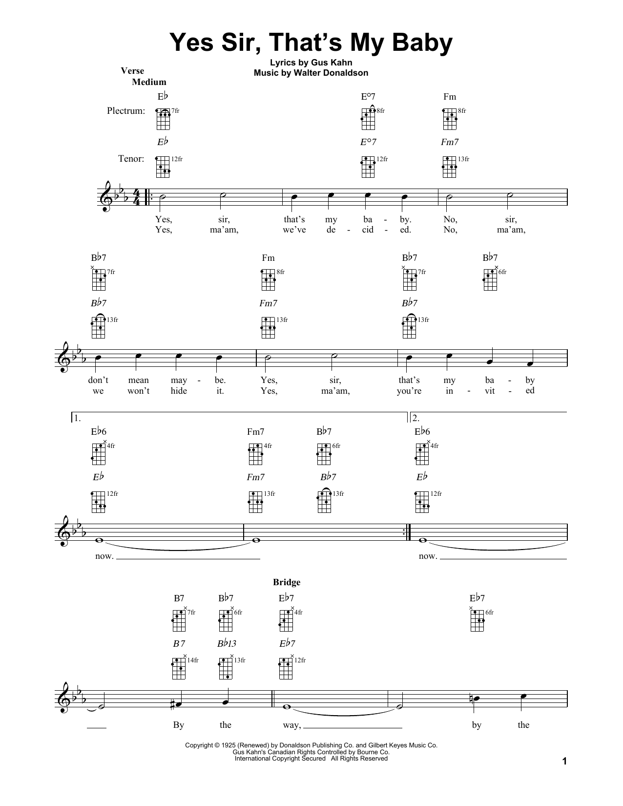 Walter Donaldson Yes Sir, That's My Baby Sheet Music Notes & Chords for Melody Line, Lyrics & Chords - Download or Print PDF