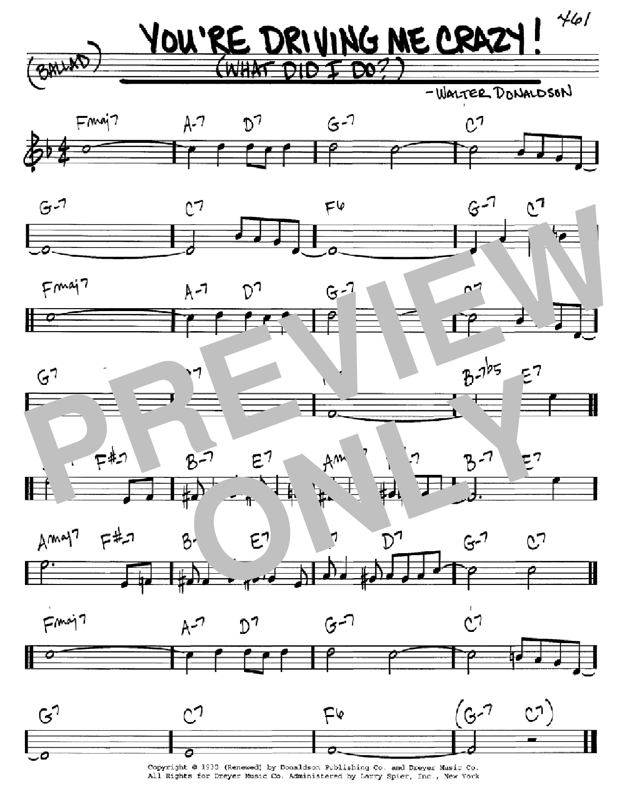 Walter Donaldson You're Driving Me Crazy! (What Did I Do?) Sheet Music Notes & Chords for Real Book - Melody, Lyrics & Chords - C Instruments - Download or Print PDF