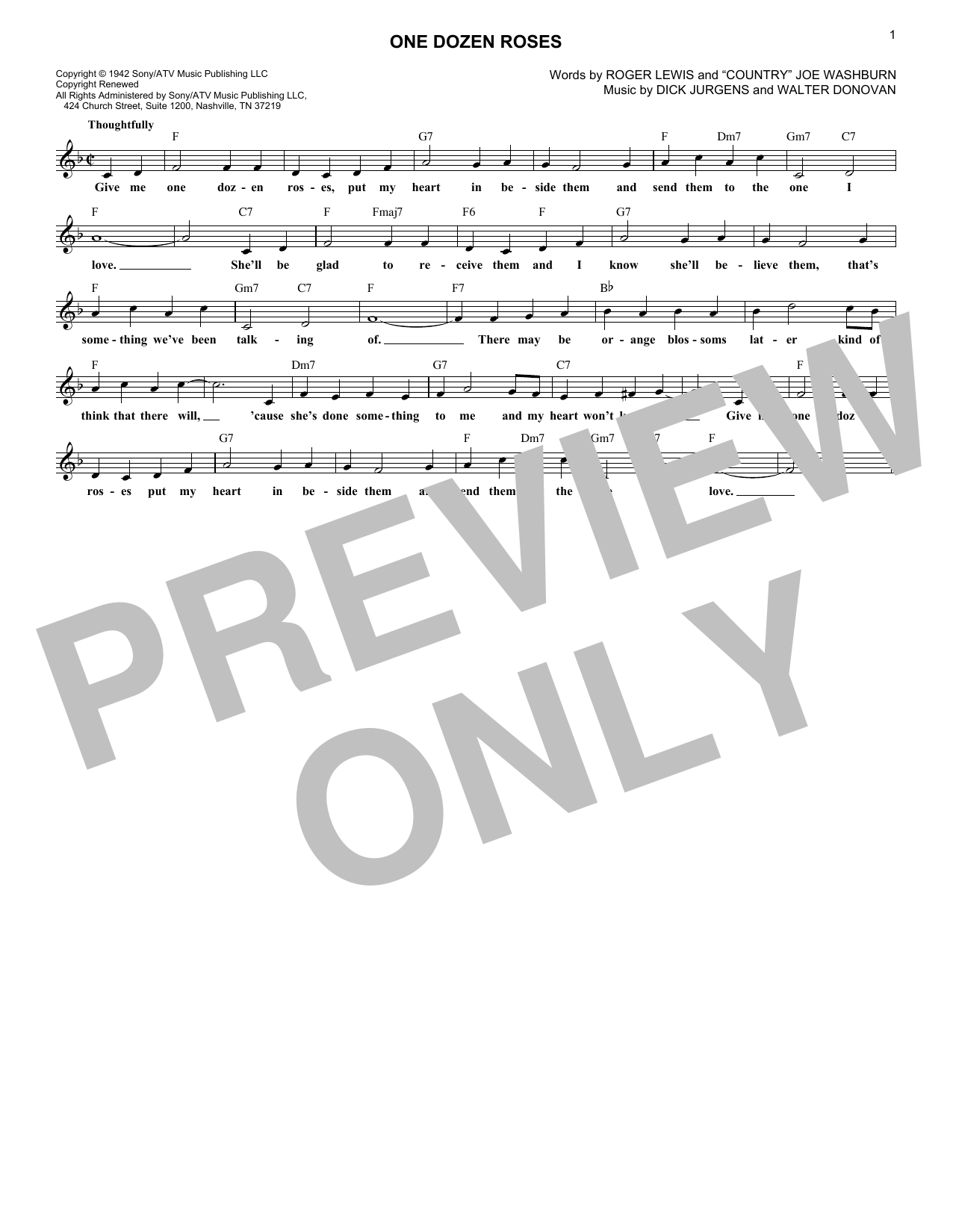 Walter Donovan One Dozen Roses Sheet Music Notes & Chords for Lead Sheet / Fake Book - Download or Print PDF