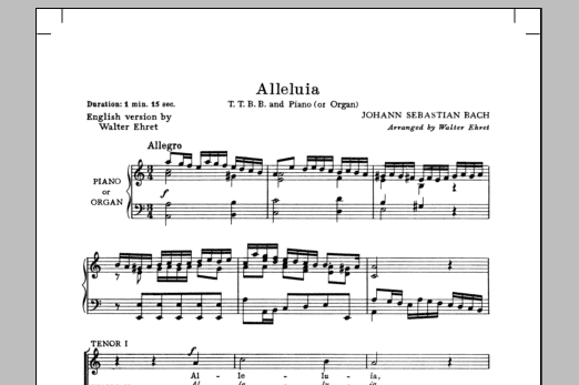 Walter Ehret Alleluia (from Cantata 142) Sheet Music Notes & Chords for TTBB - Download or Print PDF