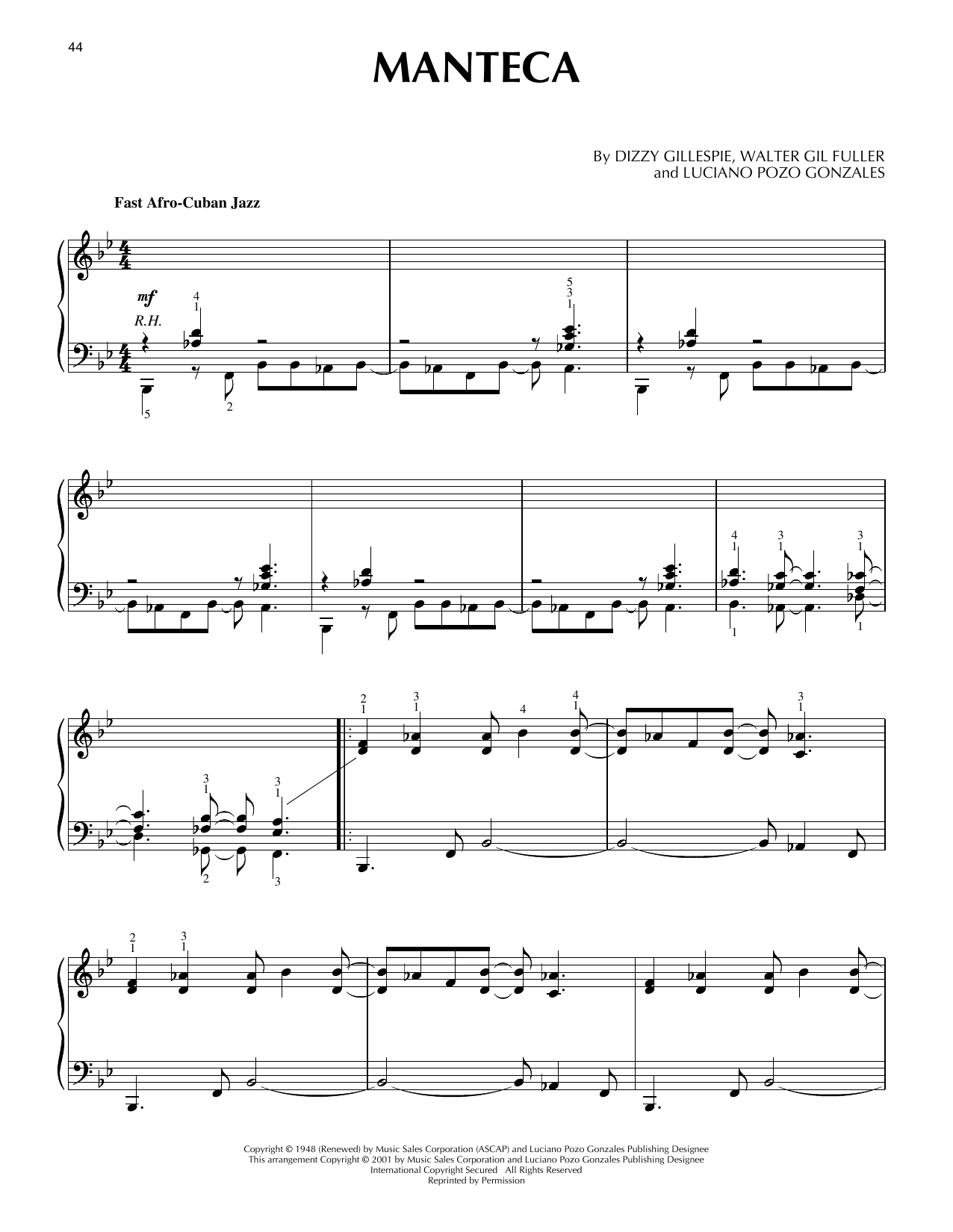 Walter Gil Fuller Manteca Sheet Music Notes & Chords for Piano Solo - Download or Print PDF