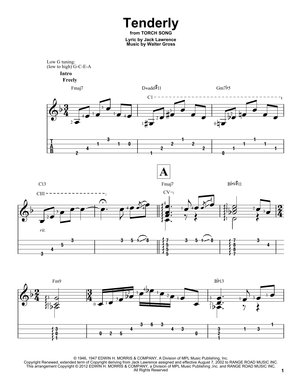 Walter Gross Tenderly Sheet Music Notes & Chords for Ukulele - Download or Print PDF